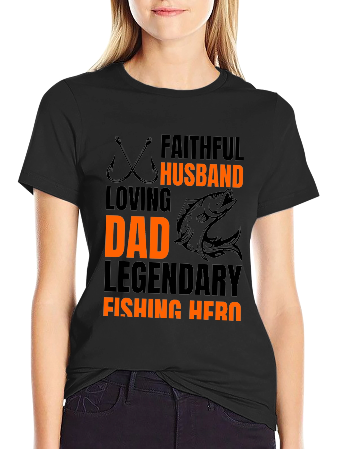 Faithful Husband Dad Fishing Hero Black T-Shirt