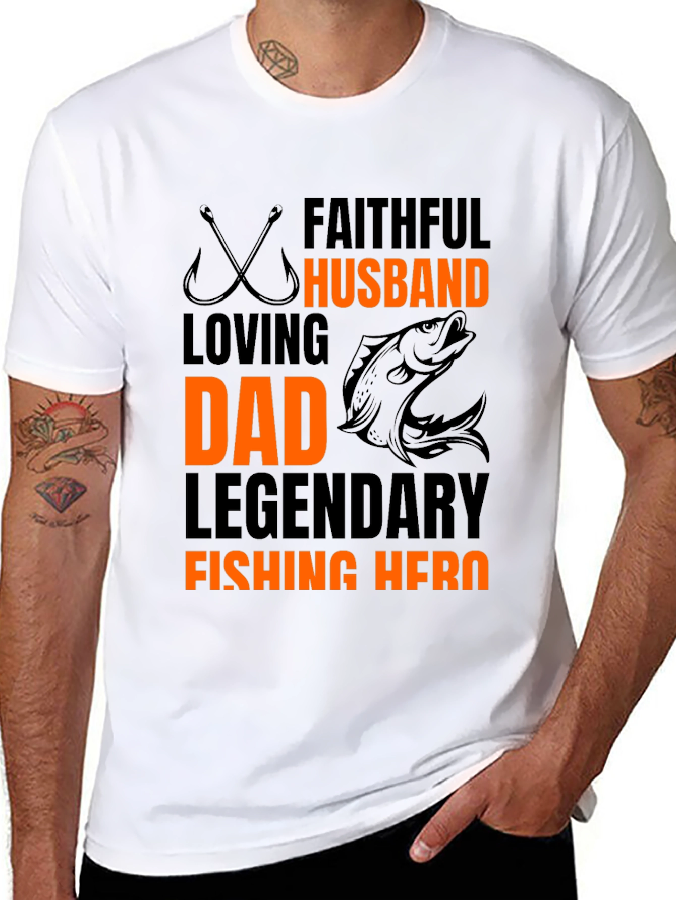 Faithful Husband Dad Fishing Hero Black T-Shirt