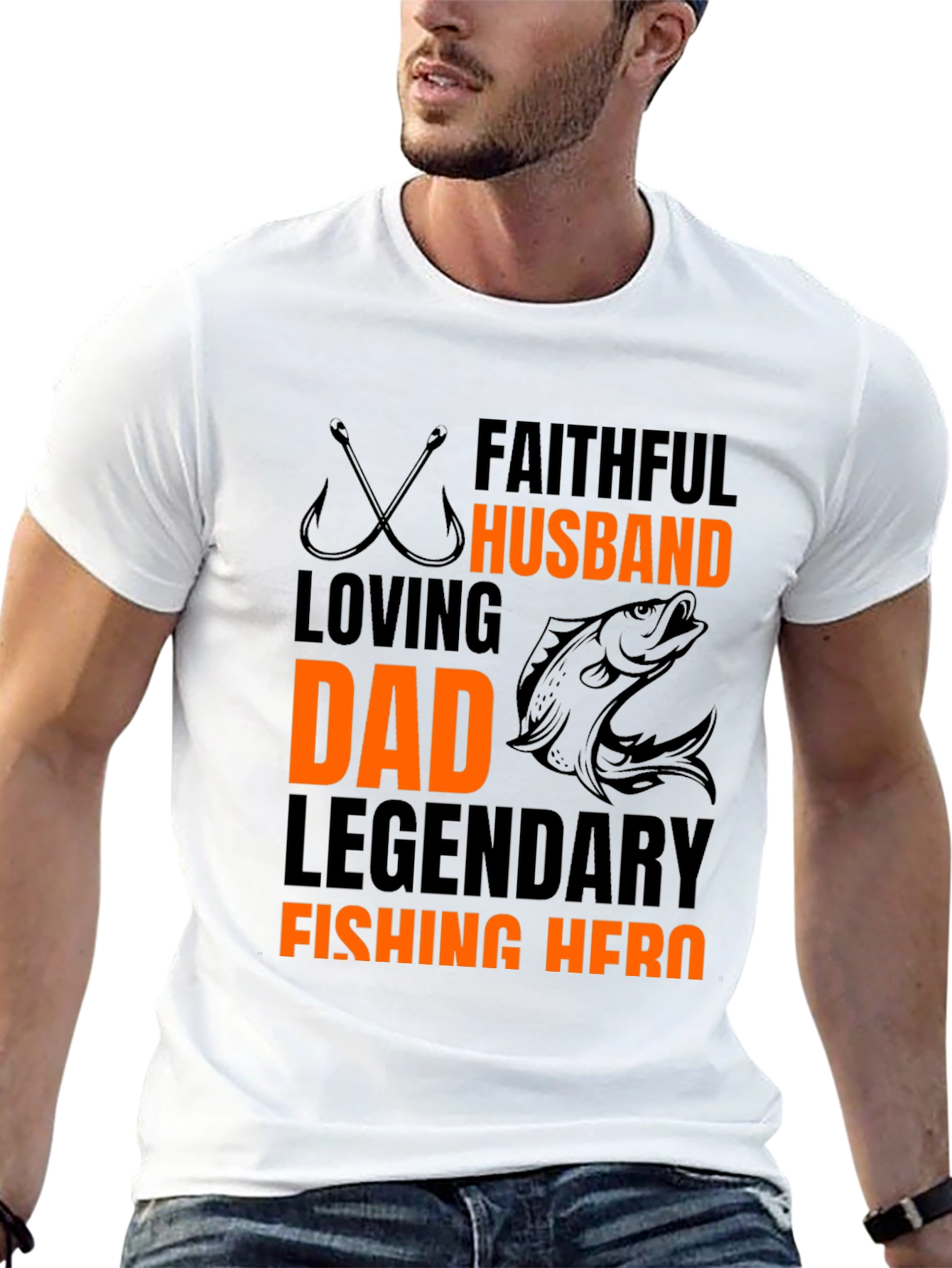 Faithful Husband Dad Fishing Hero Black T-Shirt