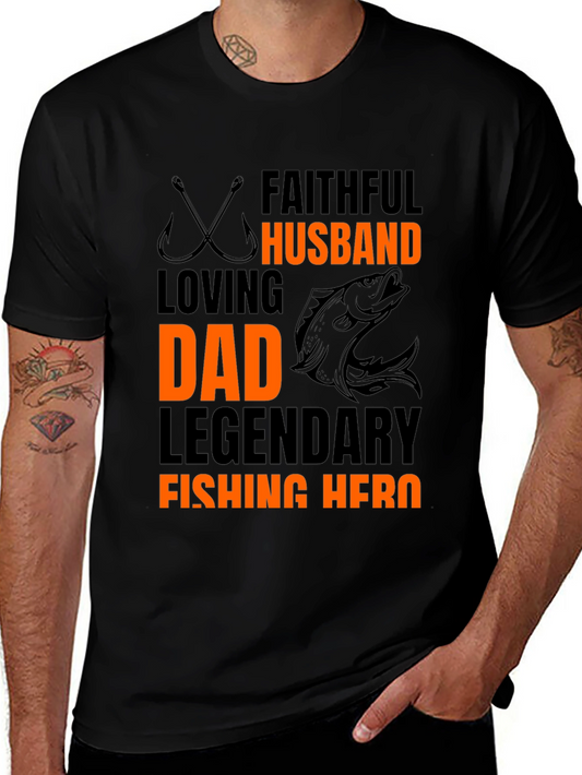 Faithful Husband Dad Fishing Hero Black T-Shirt