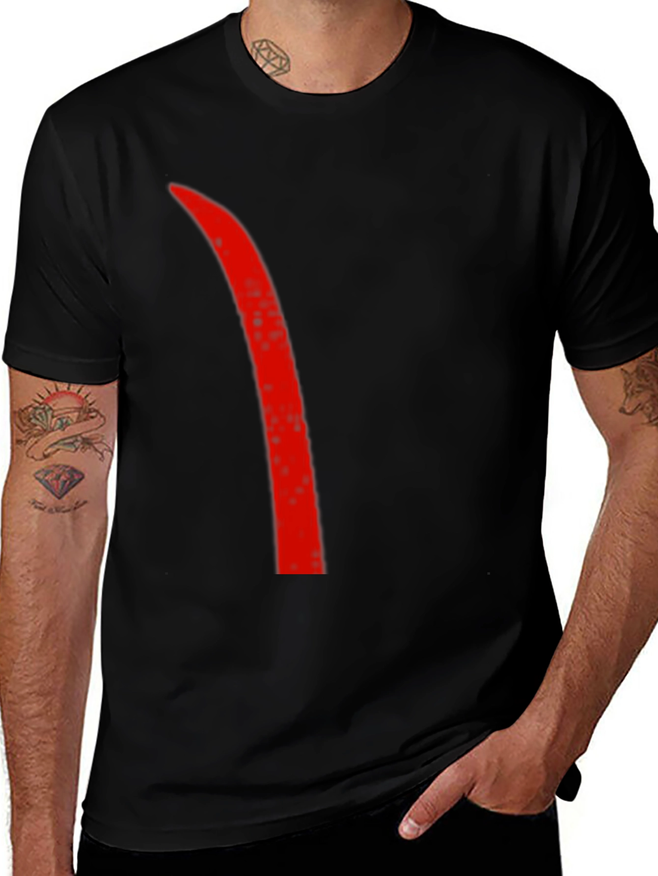 Mens Black T-Shirt with Red Accent Line