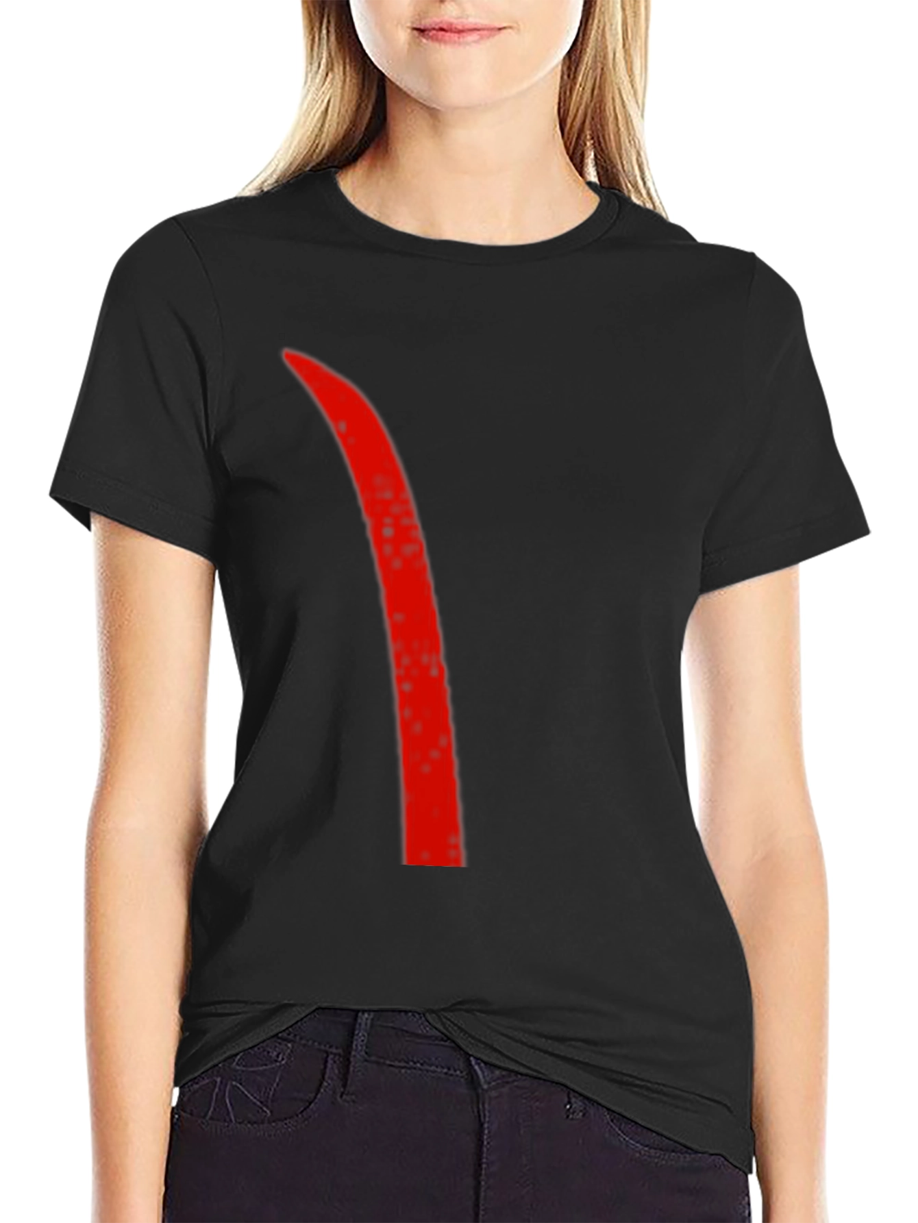 Mens Black T-Shirt with Red Accent Line