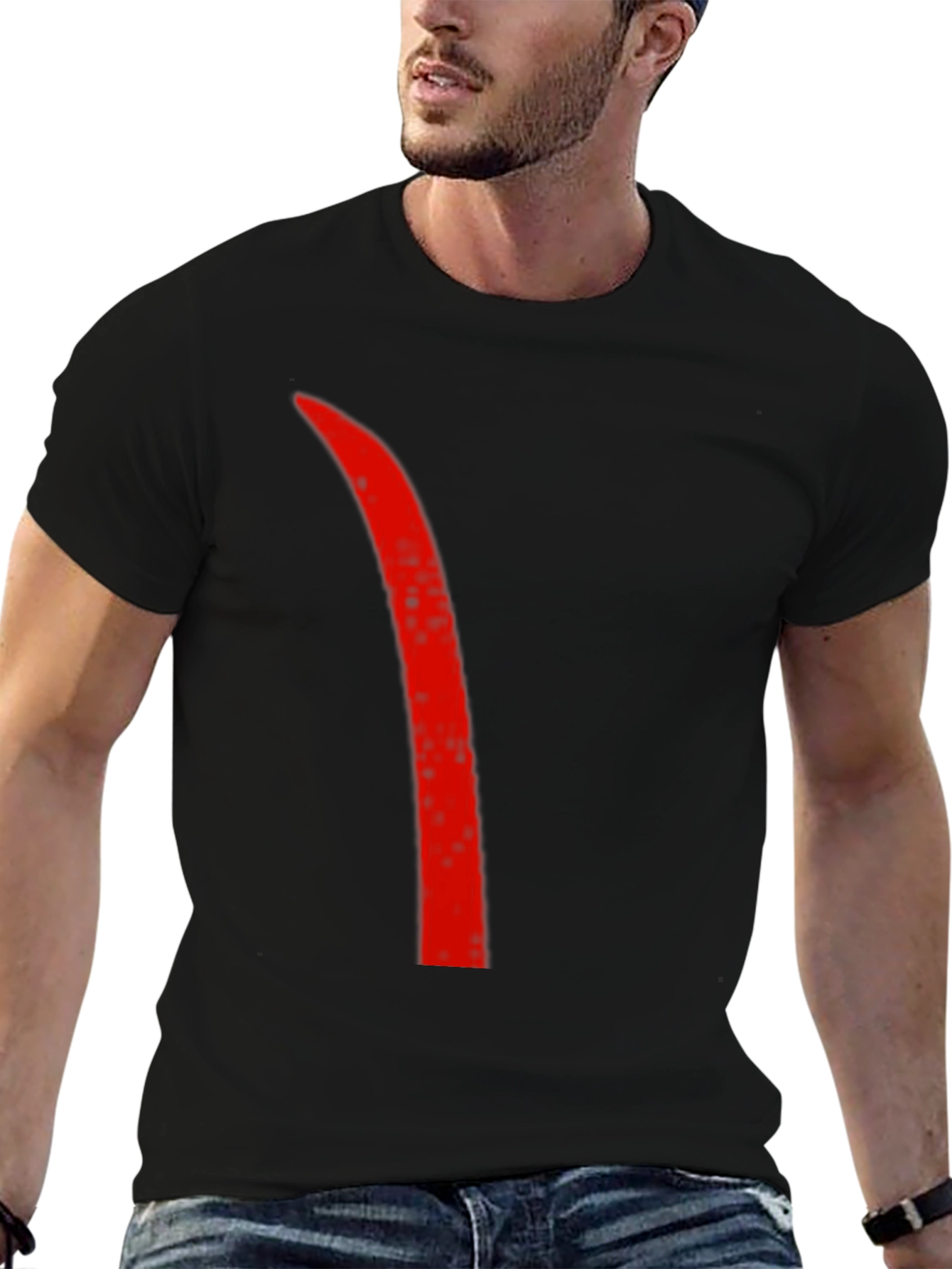 Mens Black T-Shirt with Red Accent Line