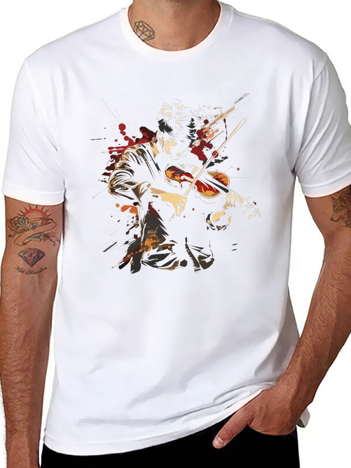 Violinist Graphic Print Black T-Shirt