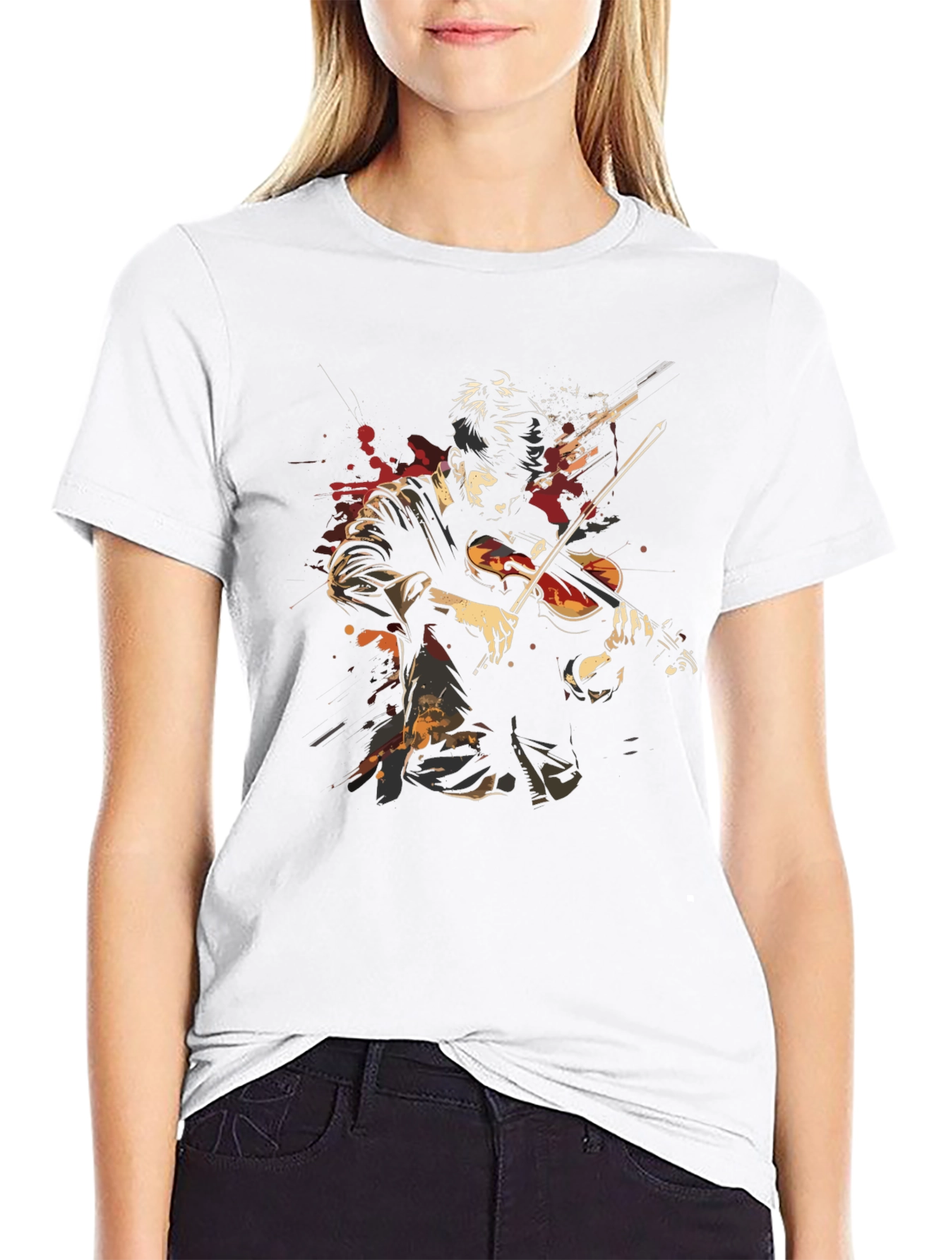 Violinist Graphic Print Black T-Shirt