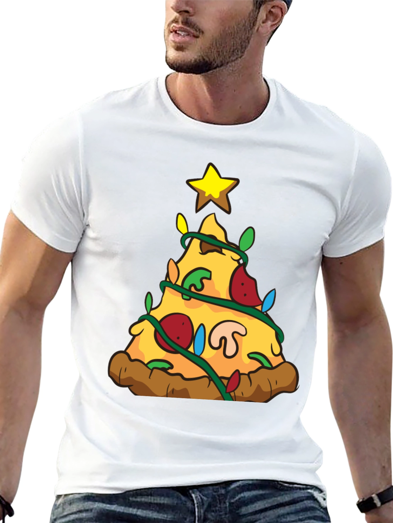 Pizza Christmas Tree Graphic T-Shirt