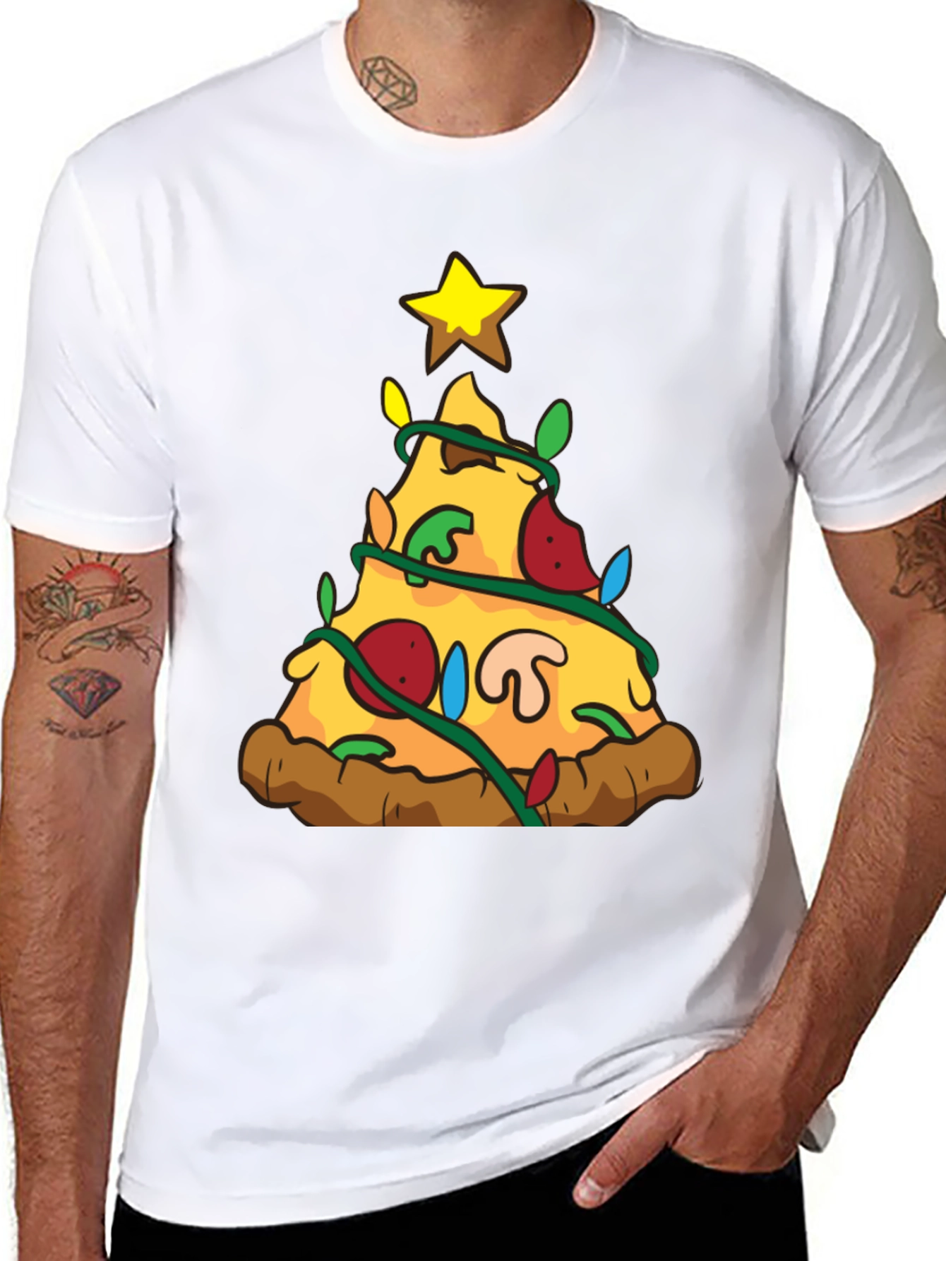 Pizza Christmas Tree Graphic T-Shirt