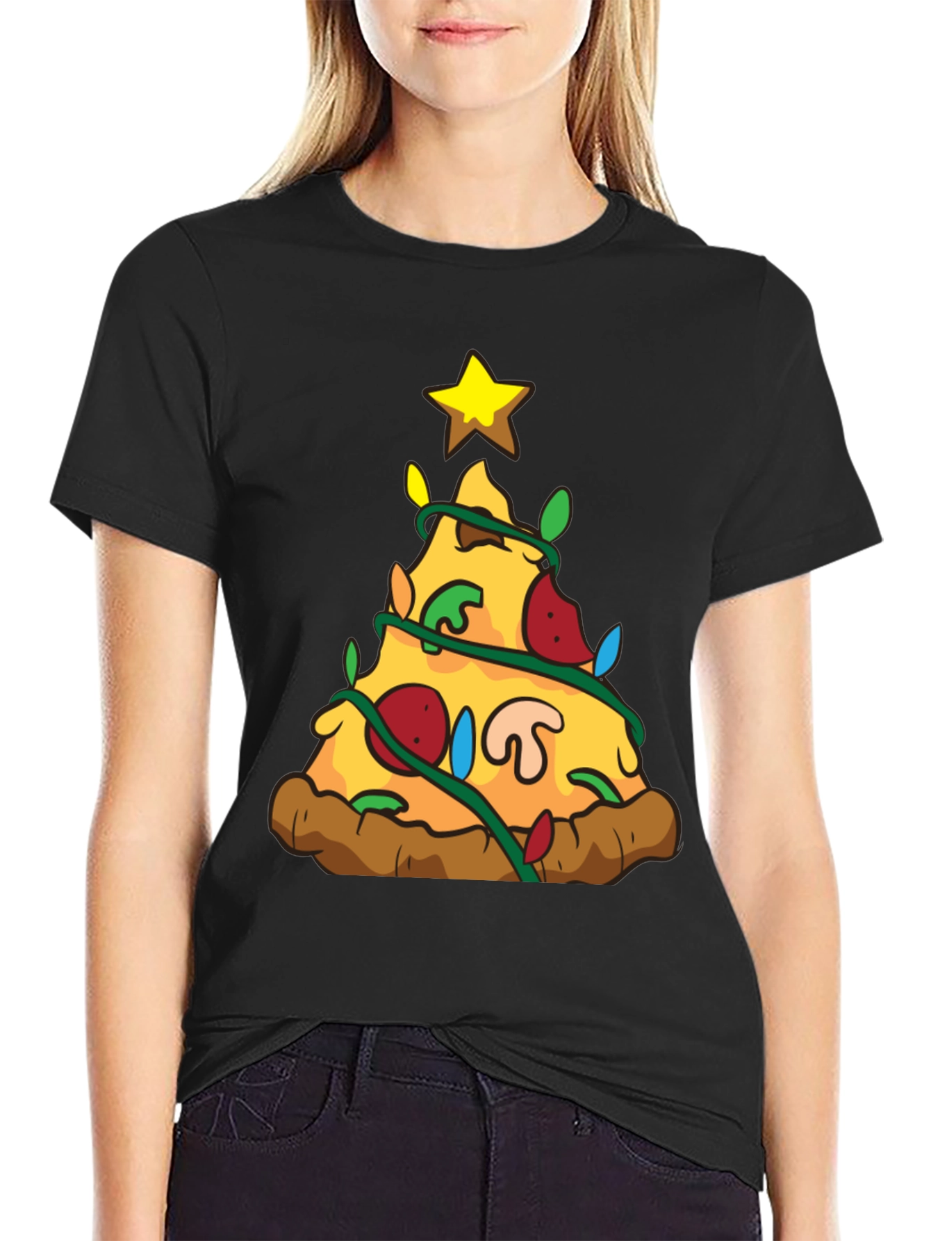 Pizza Christmas Tree Graphic T-Shirt