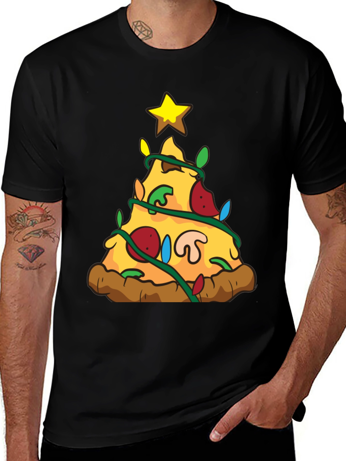 Pizza Christmas Tree Graphic T-Shirt