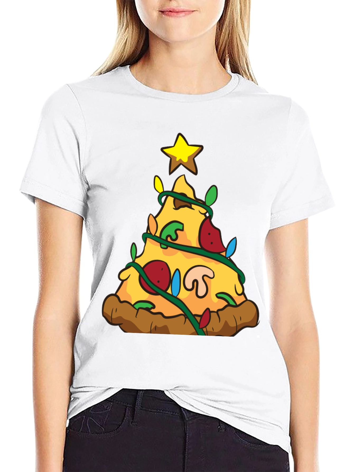Pizza Christmas Tree Graphic T-Shirt