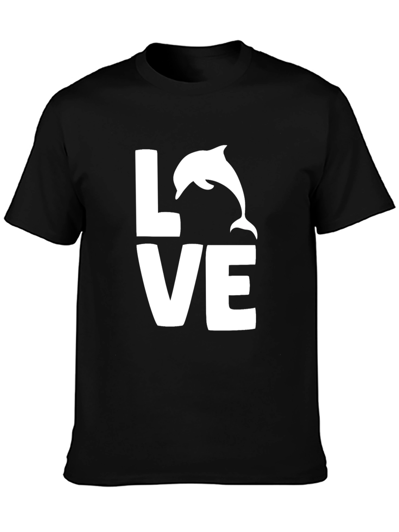 Love Dolphin Graphic Tee - Black Cotton T-Shirt