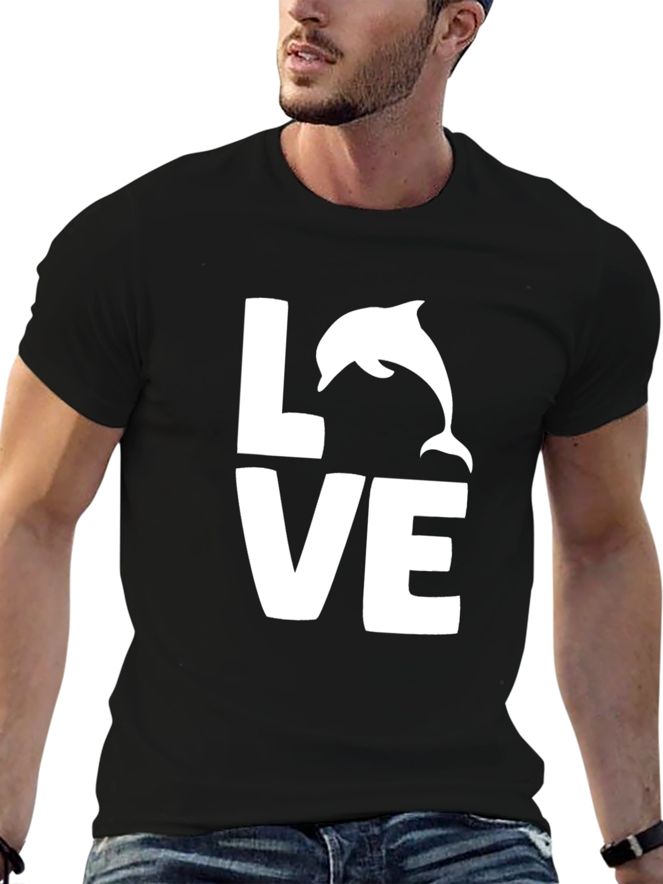 Love Dolphin Graphic Tee - Black Cotton T-Shirt