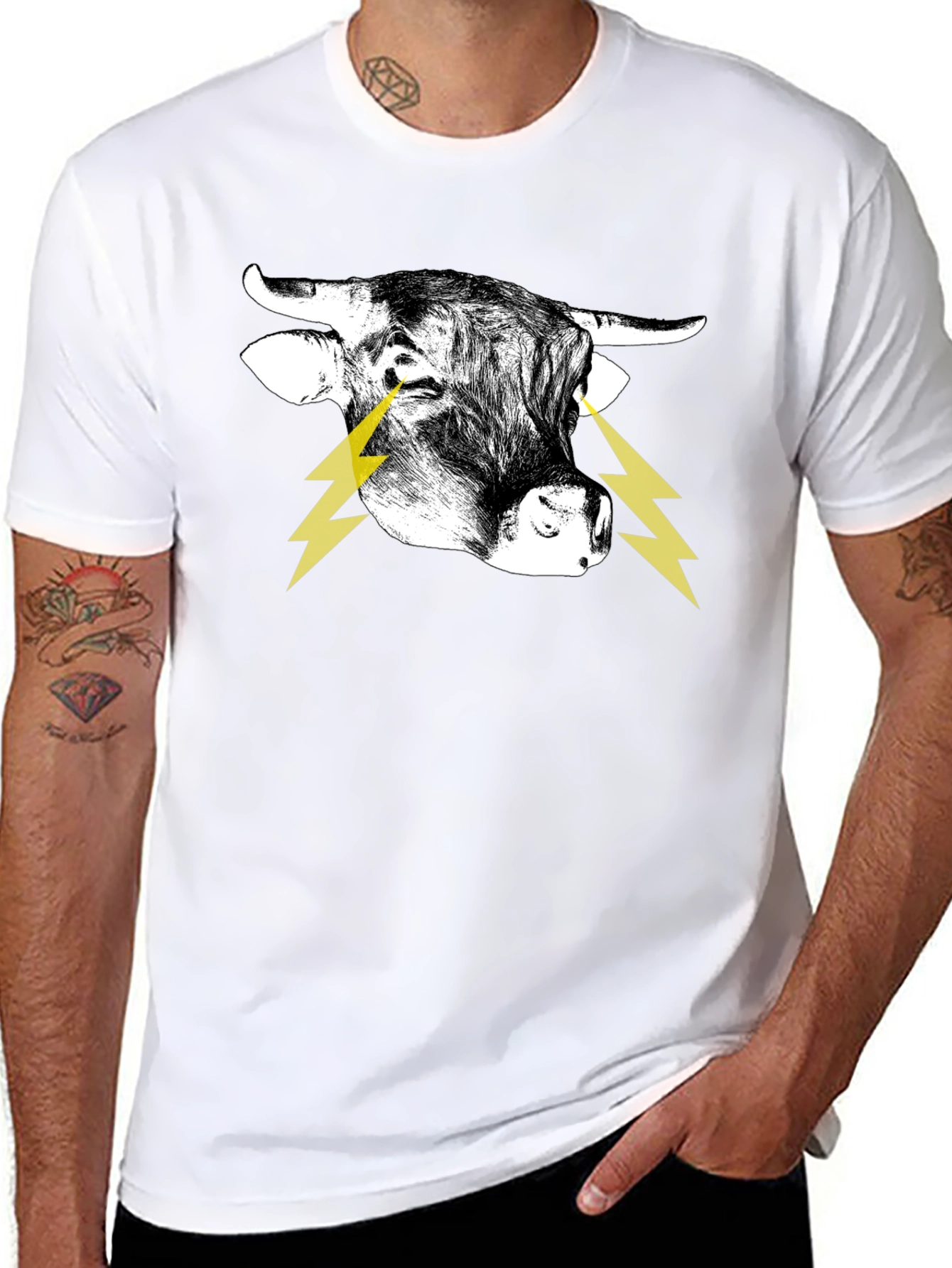 Bull with Lightning Eyes Graphic Black Tee