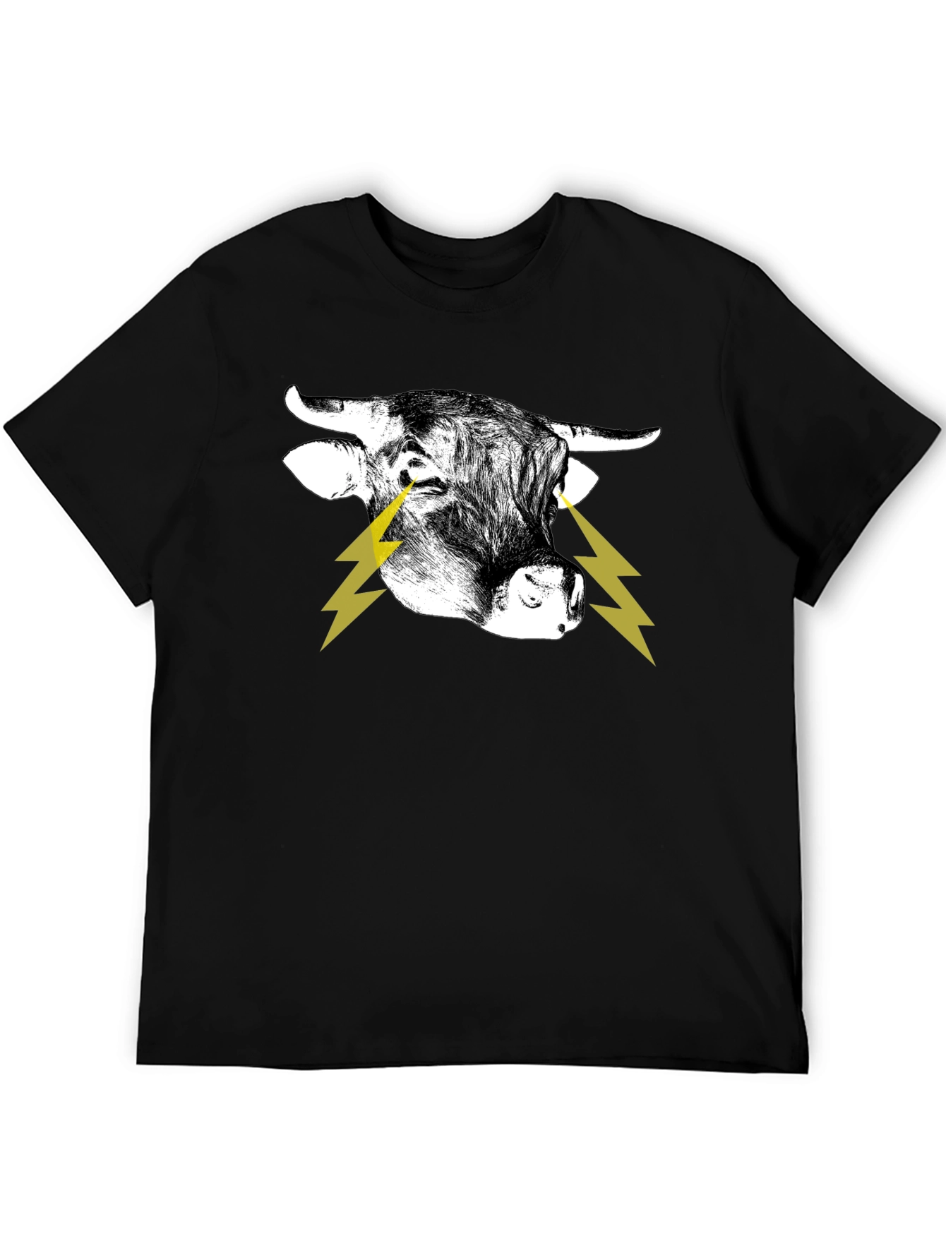 Bull with Lightning Eyes Graphic Black Tee