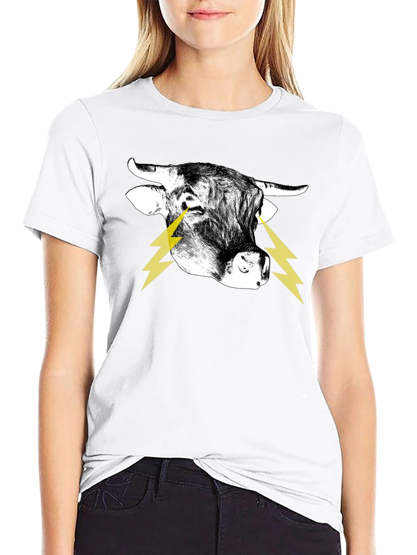 Bull with Lightning Eyes Graphic Black Tee