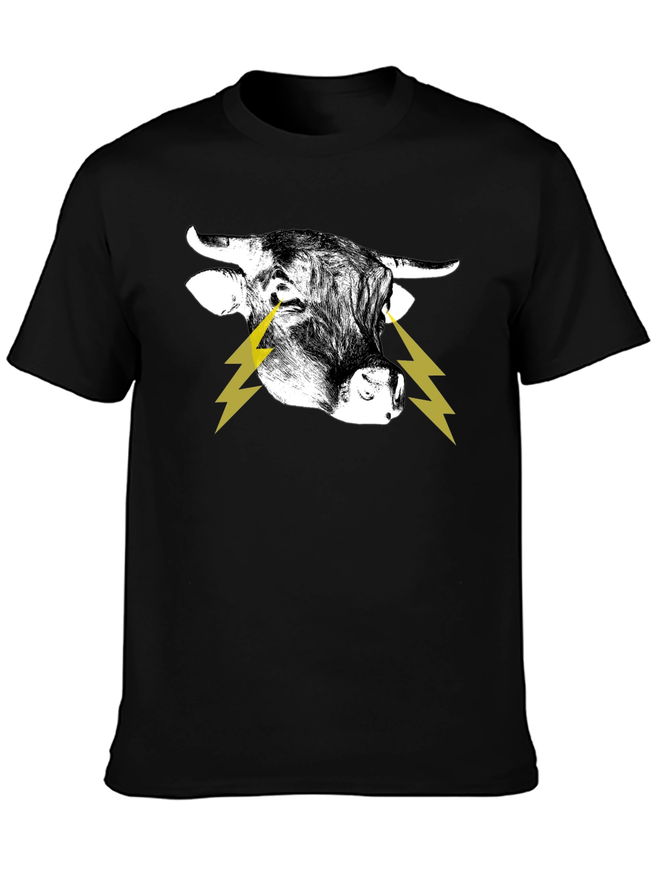 Bull with Lightning Eyes Graphic Black Tee