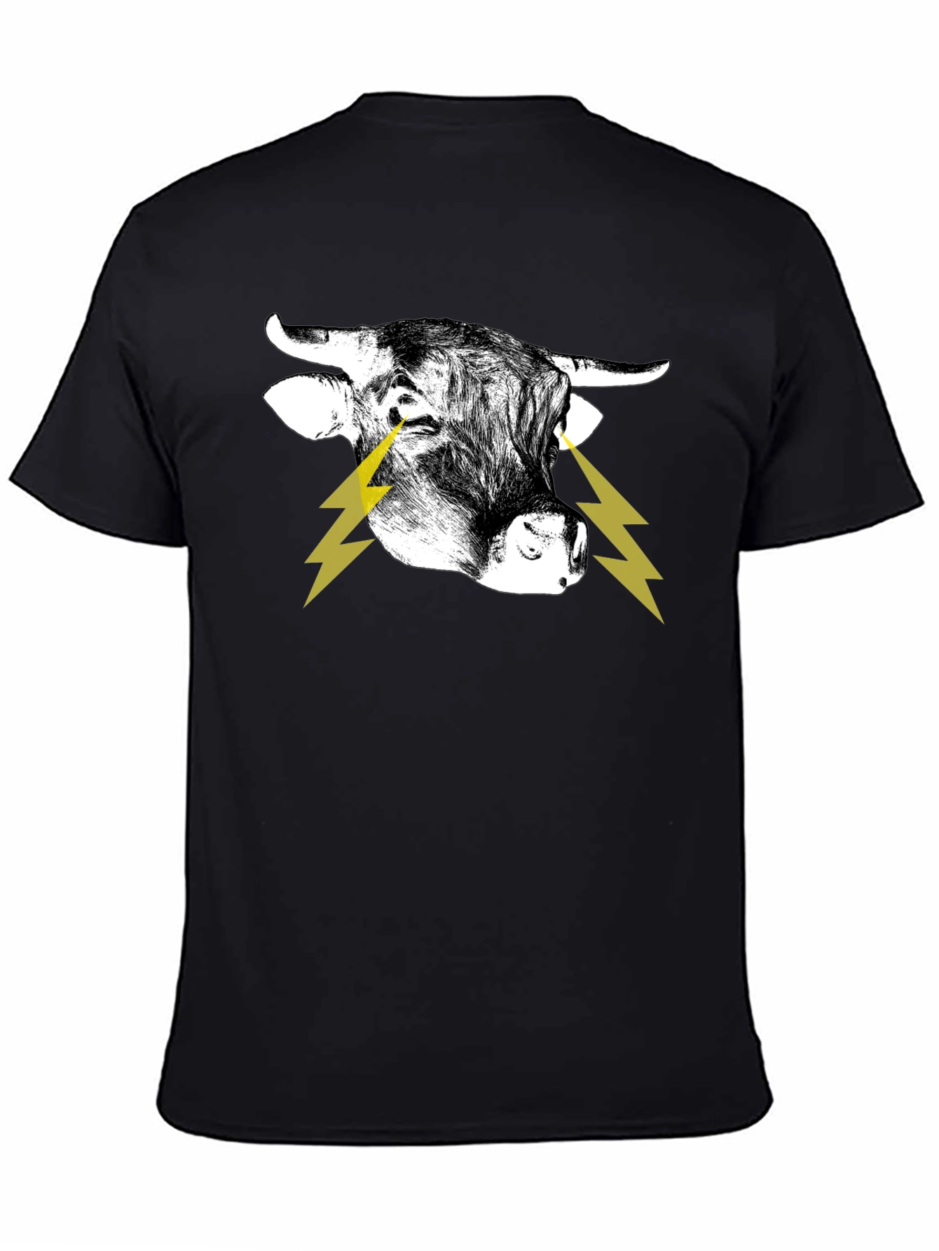 Bull with Lightning Eyes Graphic Black Tee