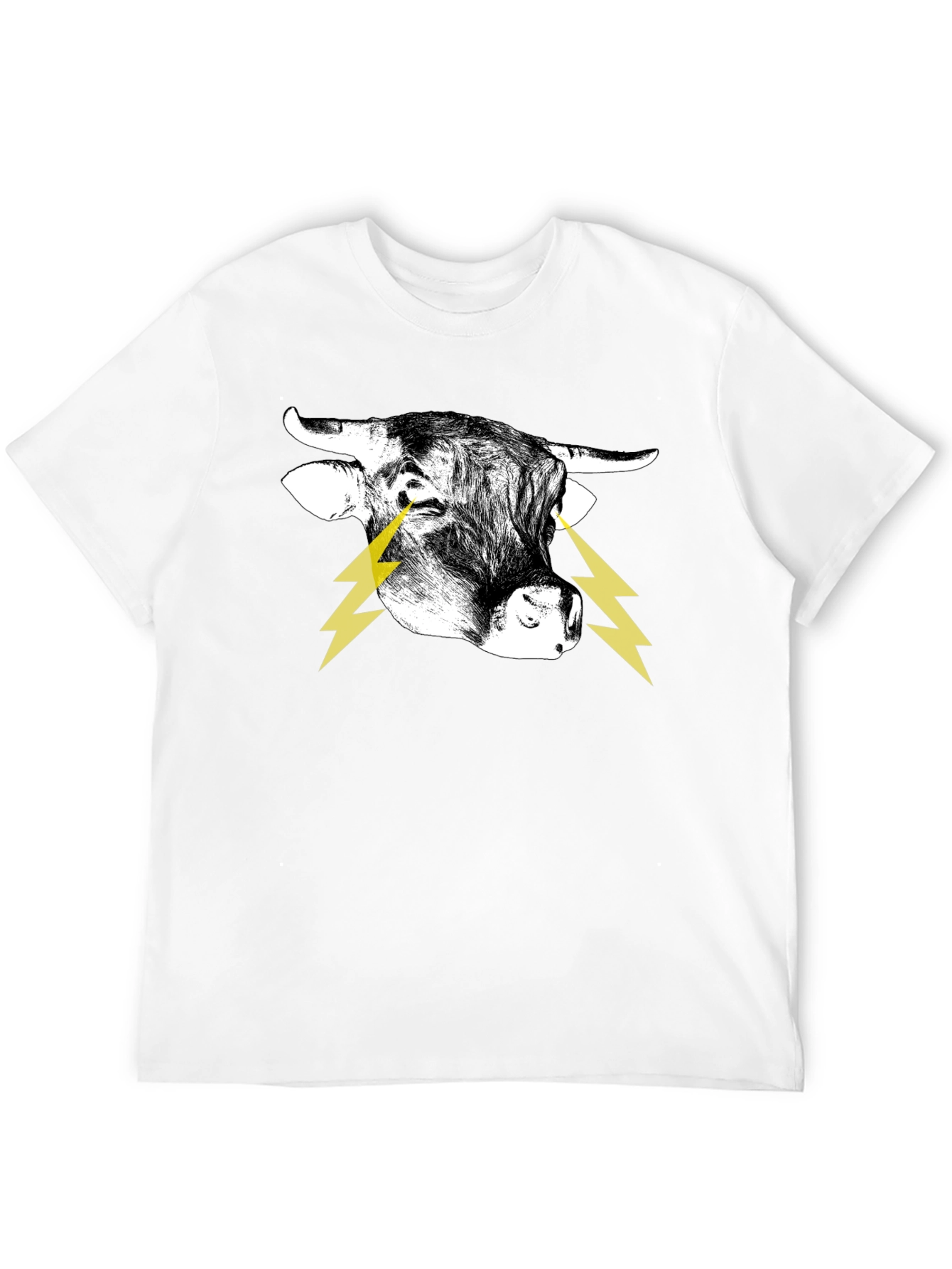 Bull with Lightning Eyes Graphic Black Tee