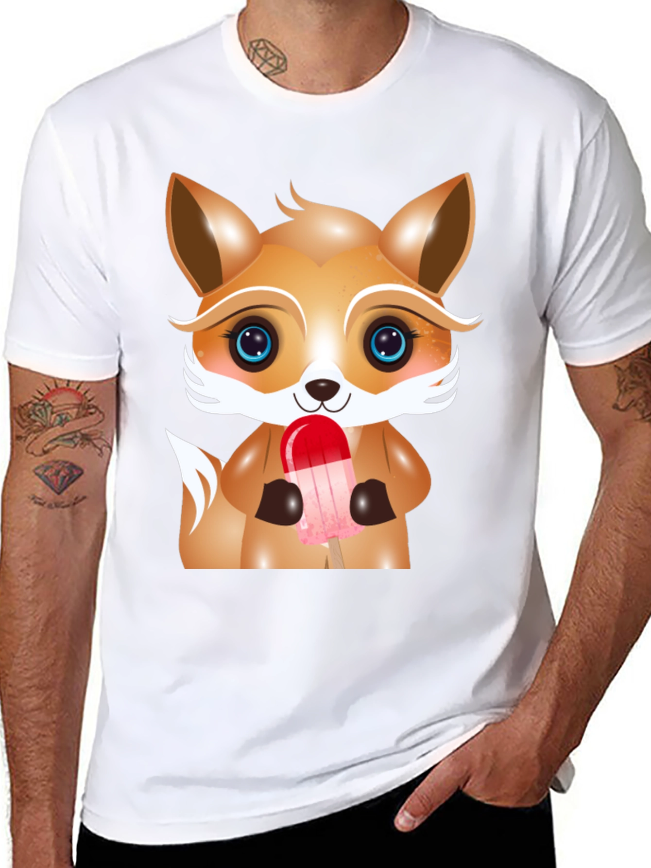Cute Cartoon Fox Ice Cream Graphic Tee