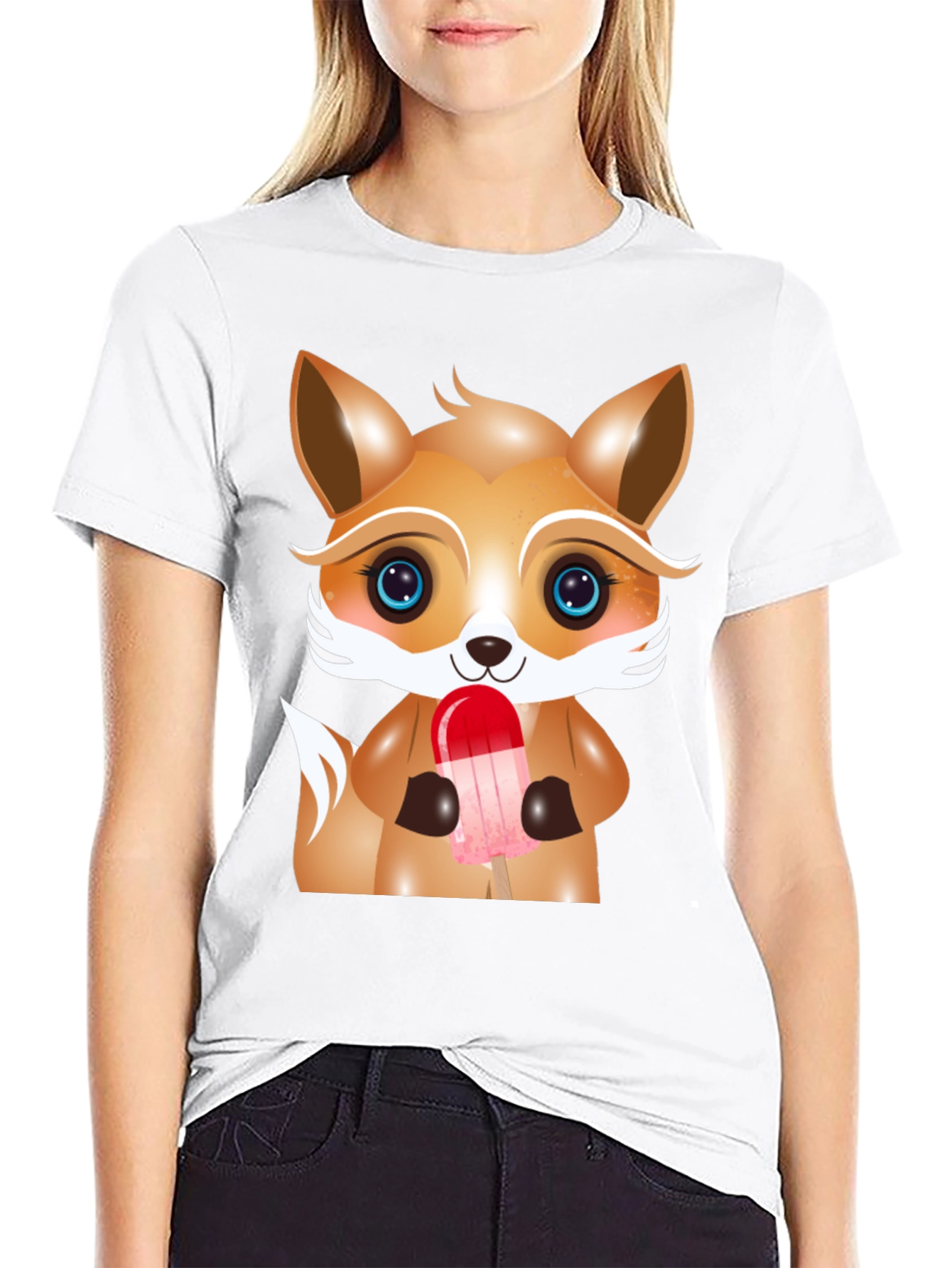 Cute Cartoon Fox Ice Cream Graphic Tee