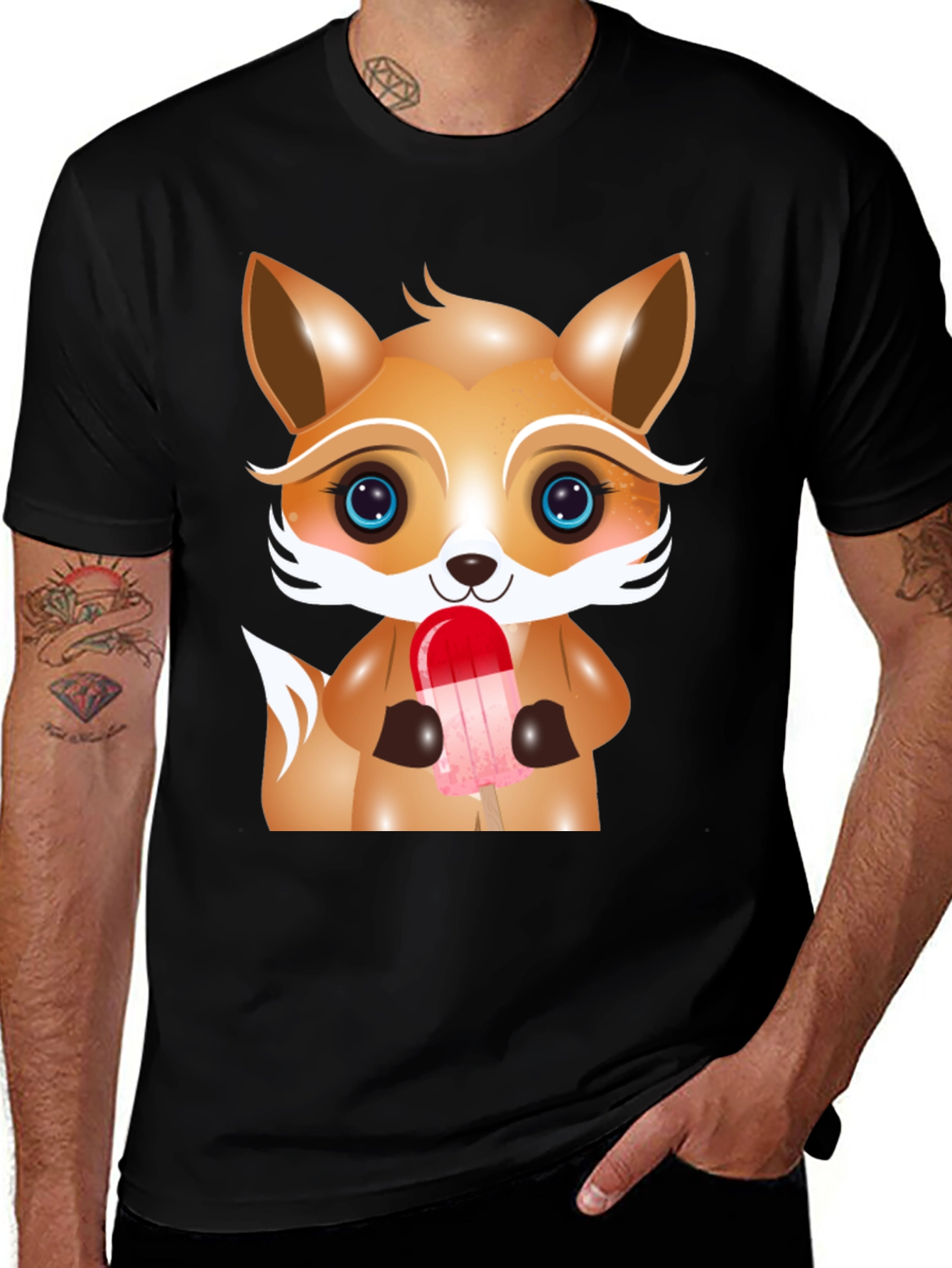 Cute Cartoon Fox Ice Cream Graphic Tee