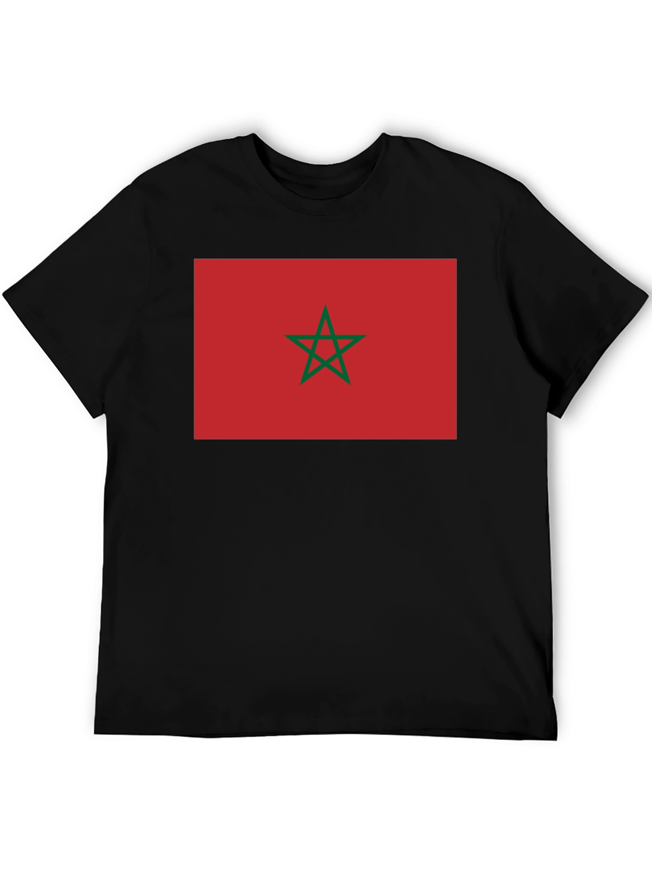 Morocco Flag Graphic Tee - Black Cotton T-Shirt
