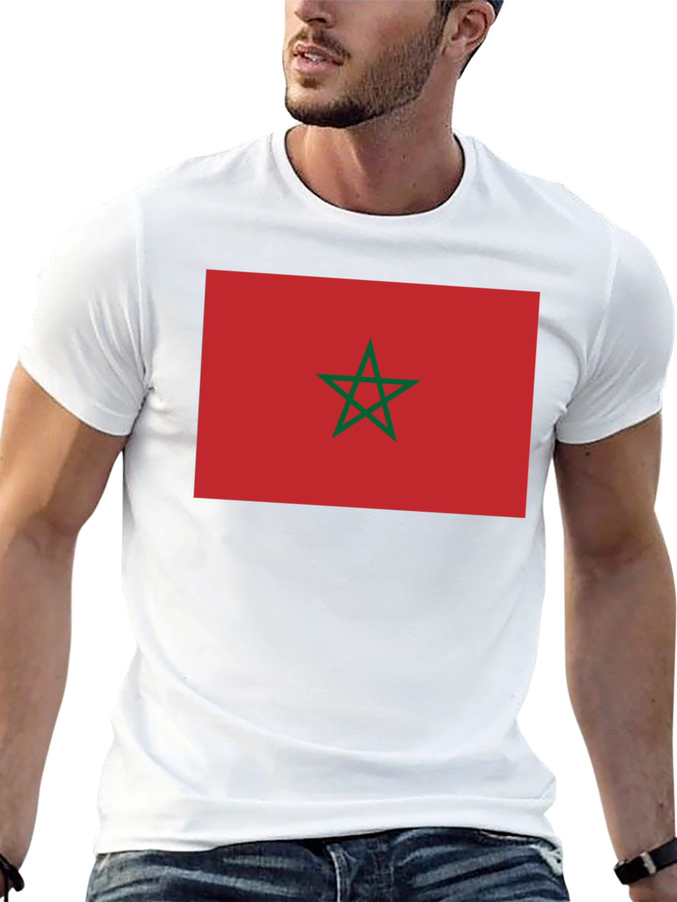 Morocco Flag Graphic Tee - Black Cotton T-Shirt