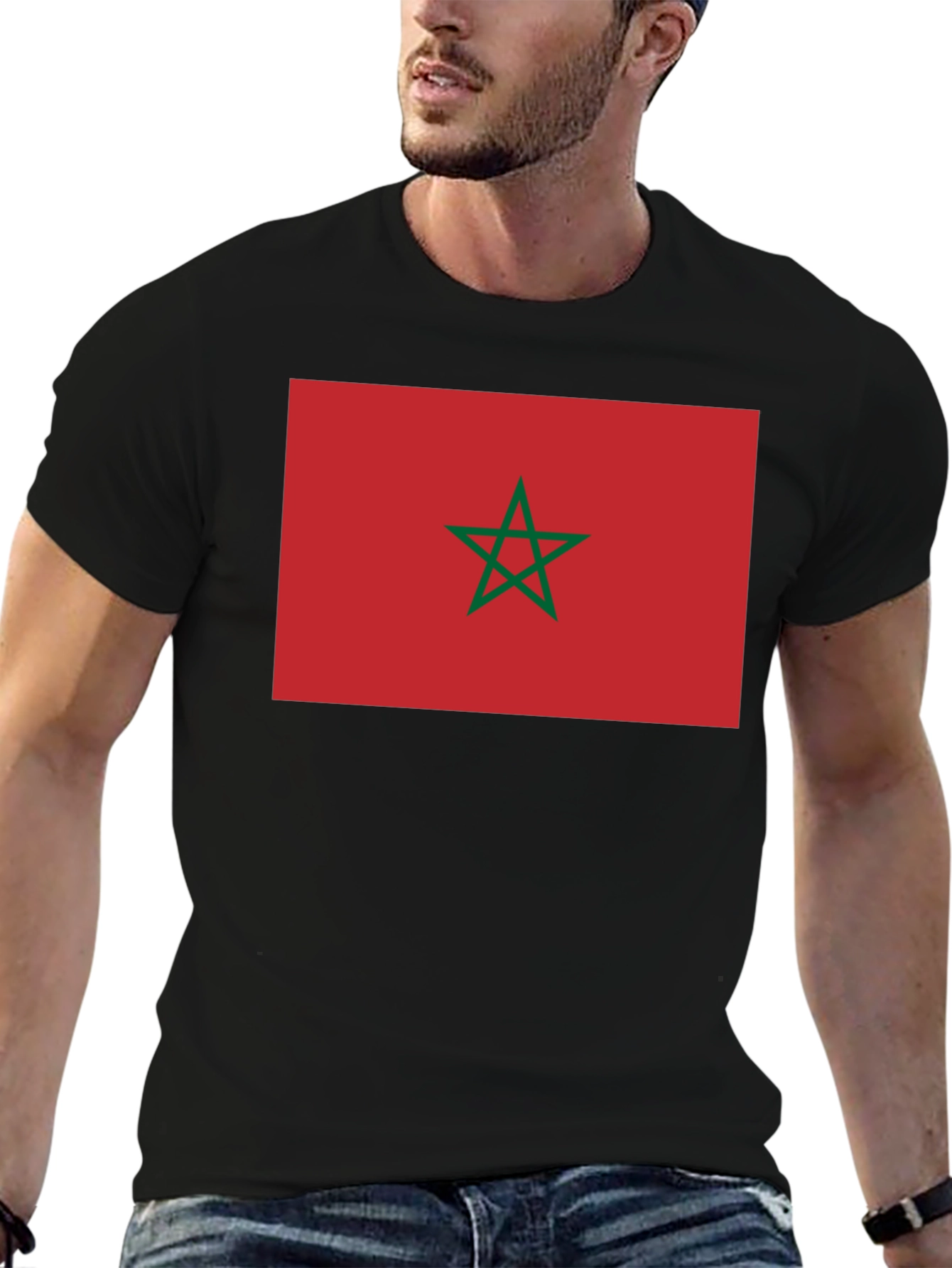 Morocco Flag Graphic Tee - Black Cotton T-Shirt