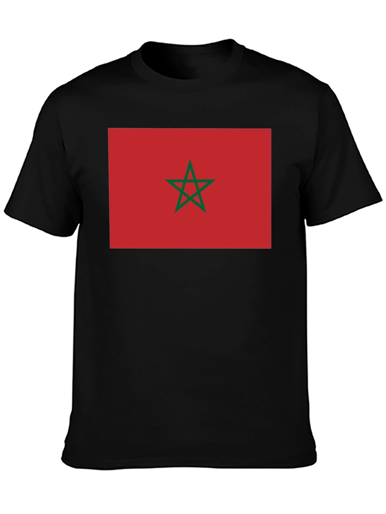 Morocco Flag Graphic Tee - Black Cotton T-Shirt