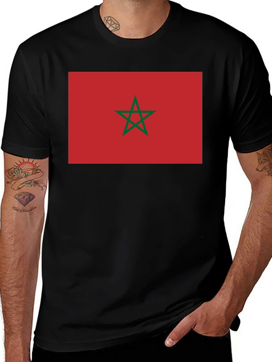 Morocco Flag Graphic Tee - Black Cotton T-Shirt