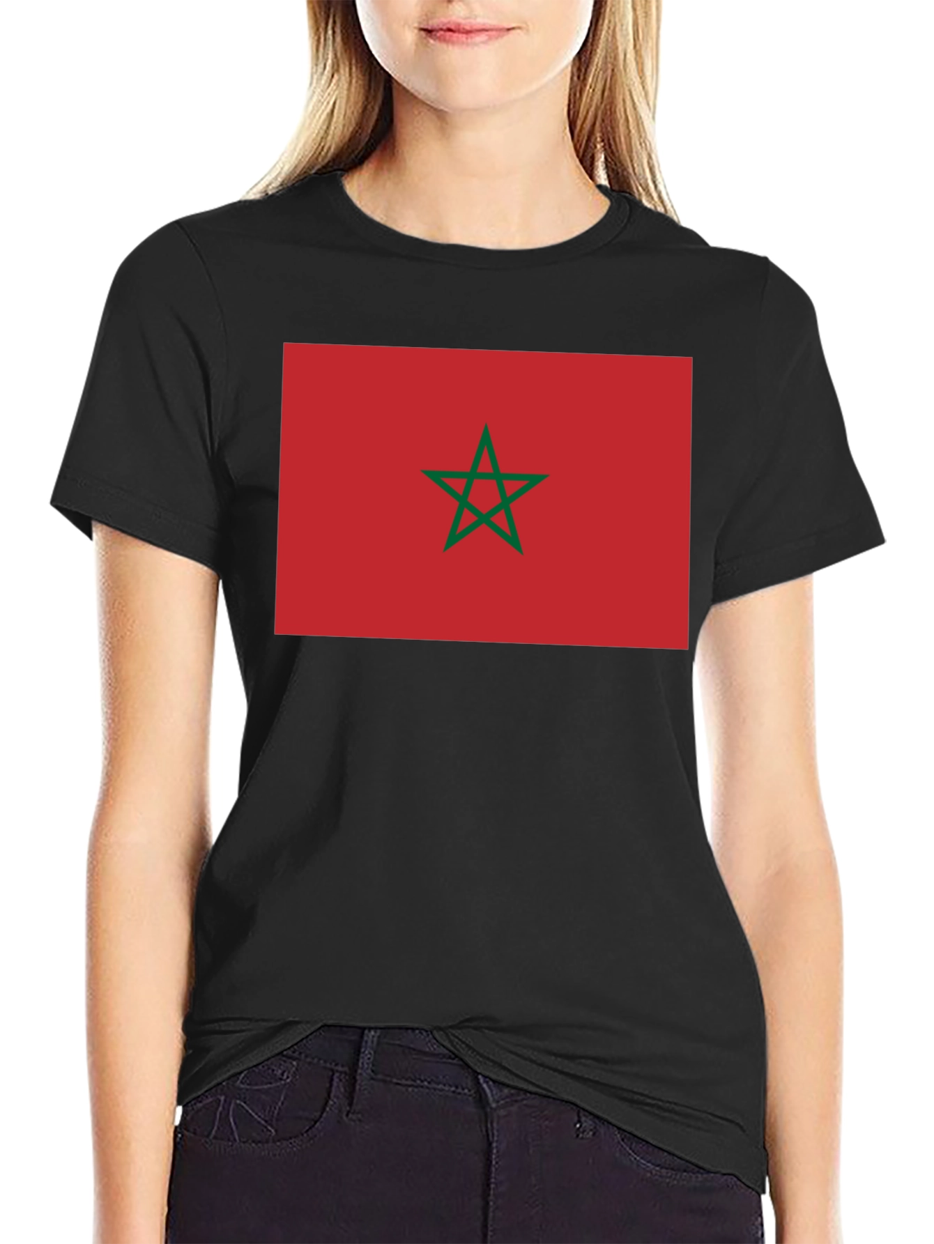 Morocco Flag Graphic Tee - Black Cotton T-Shirt