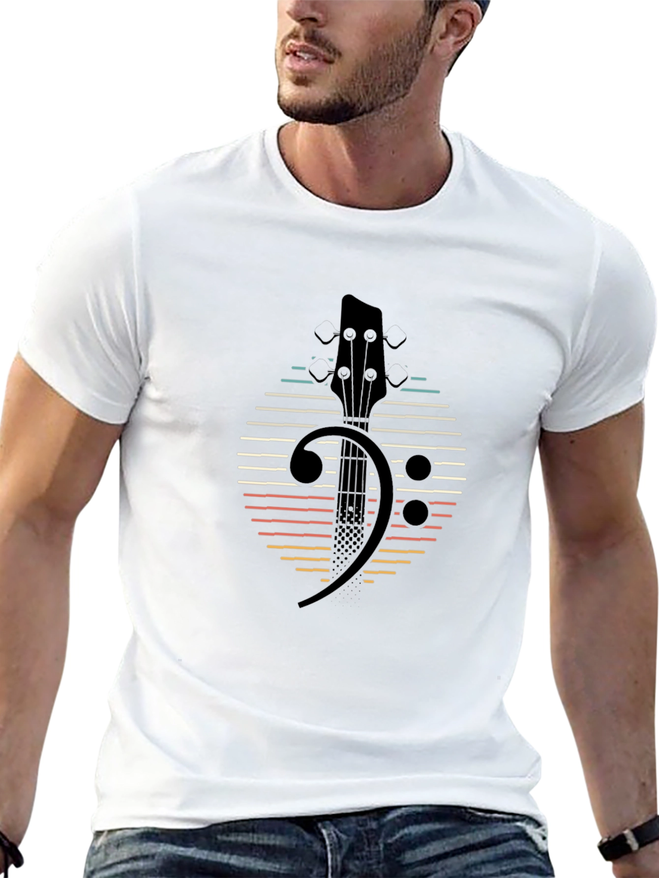 Bass Clef Guitar Retro Style T-Shirt