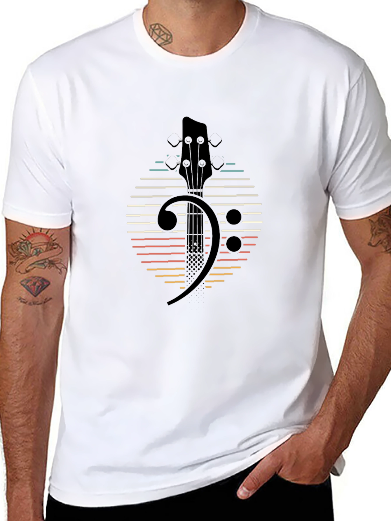 Bass Clef Guitar Retro Style T-Shirt