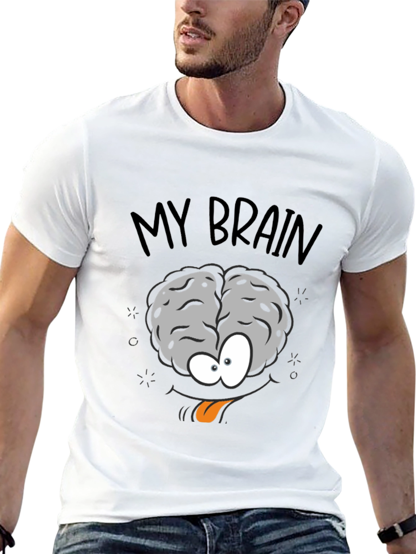 My Brain Graphic Print Crew Neck T-Shirt