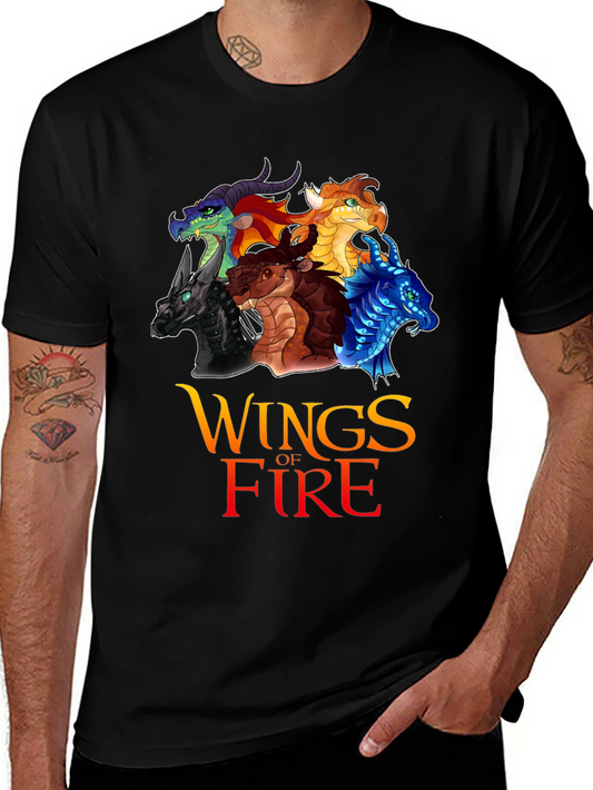 Wings of Fire Graphic T-Shirt Black Cotton Tee Dragon Fans