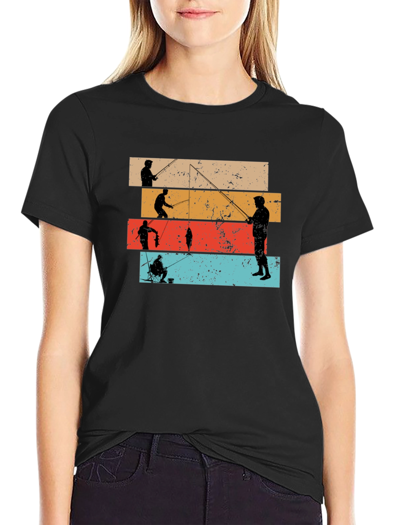Retro Fishing Silhouette Graphic T-Shirt