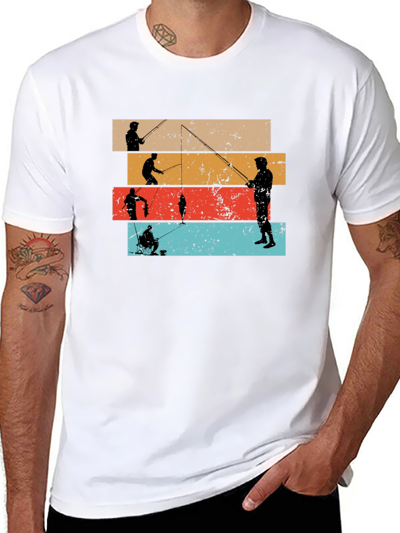 Retro Fishing Silhouette Graphic T-Shirt