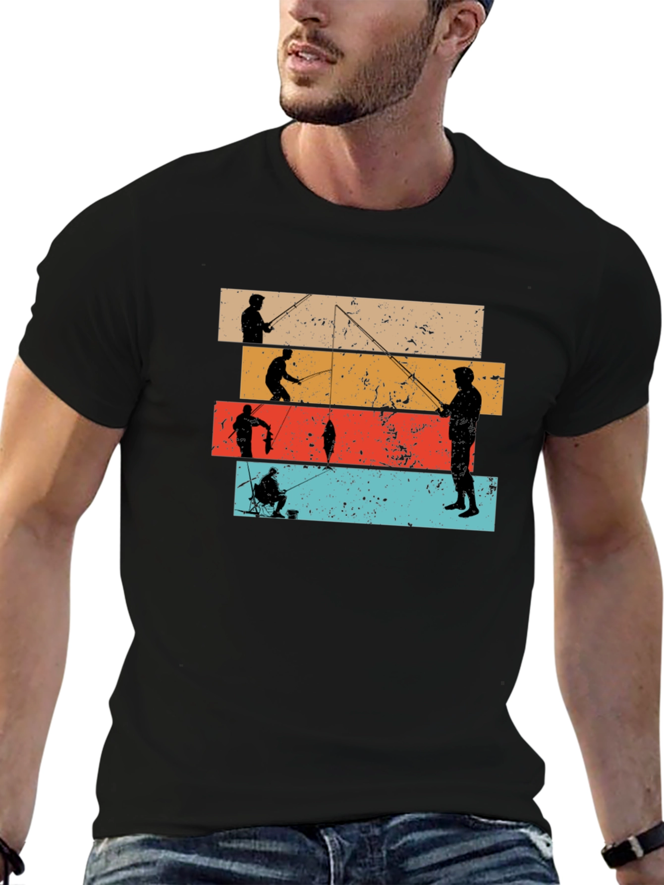 Retro Fishing Silhouette Graphic T-Shirt