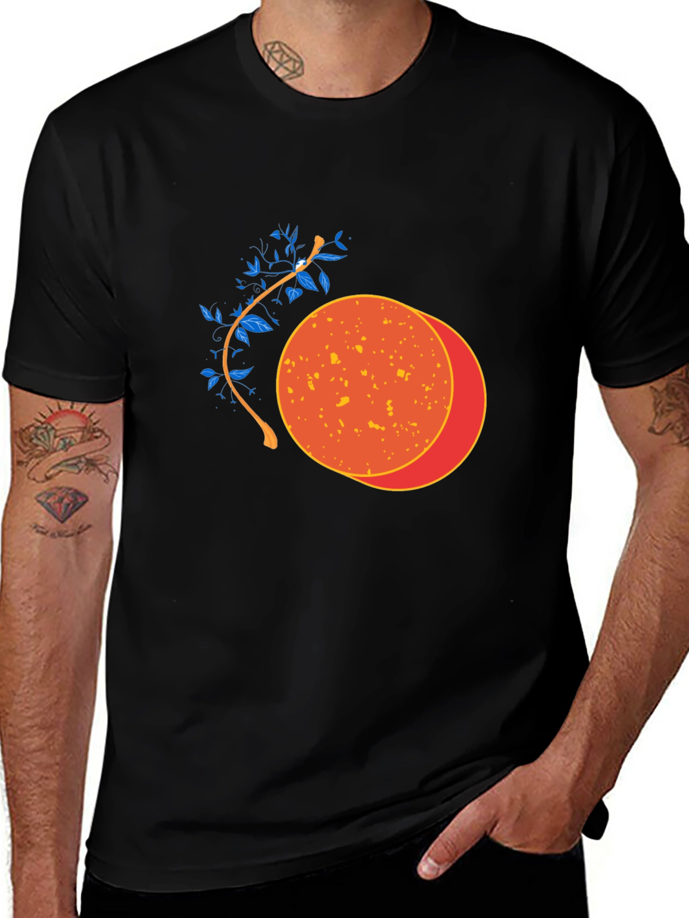 Black Tee with Orange Solar Design