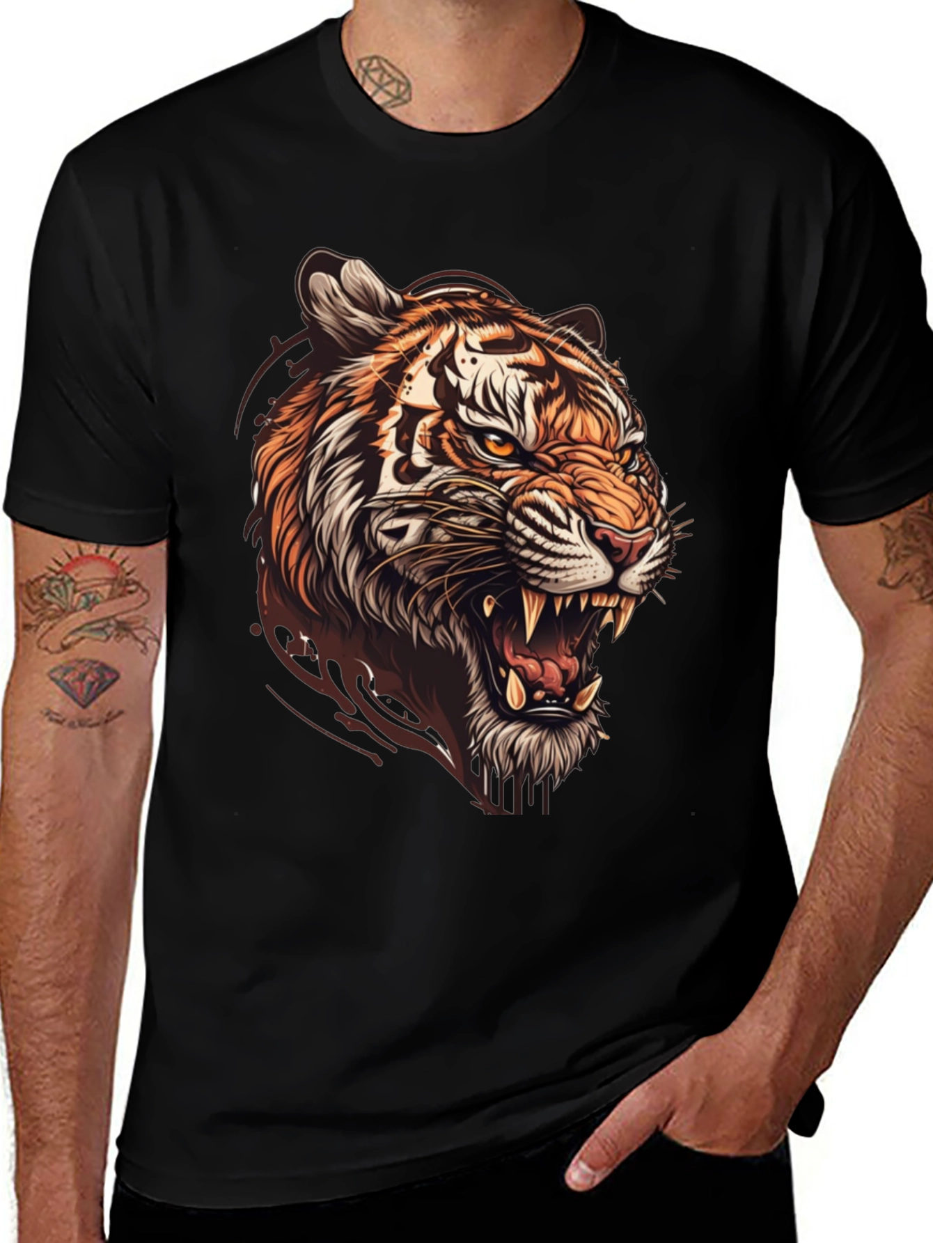 Tiger Graphic Print Mens Black T-Shirt