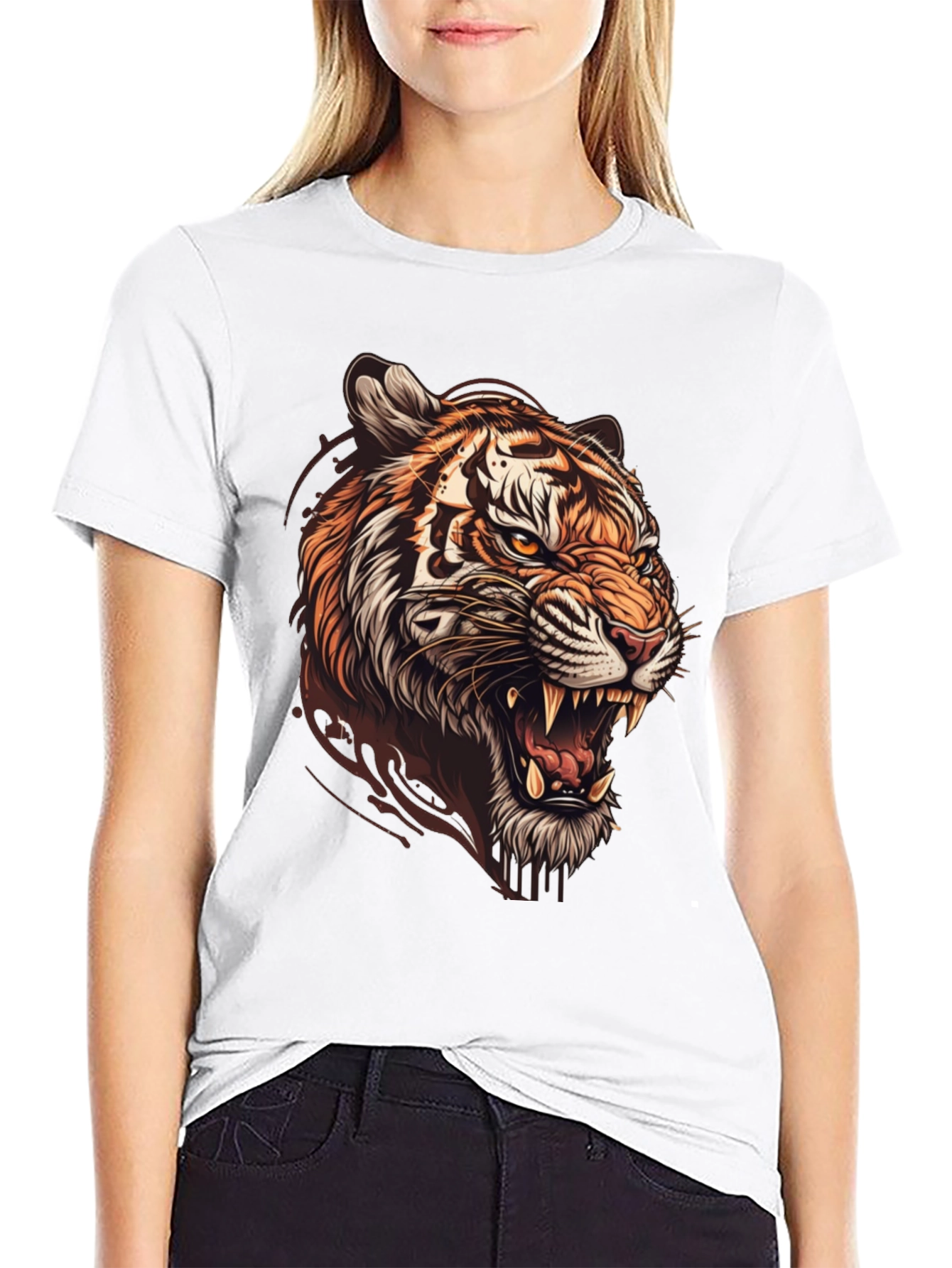 Tiger Graphic Print Mens Black T-Shirt
