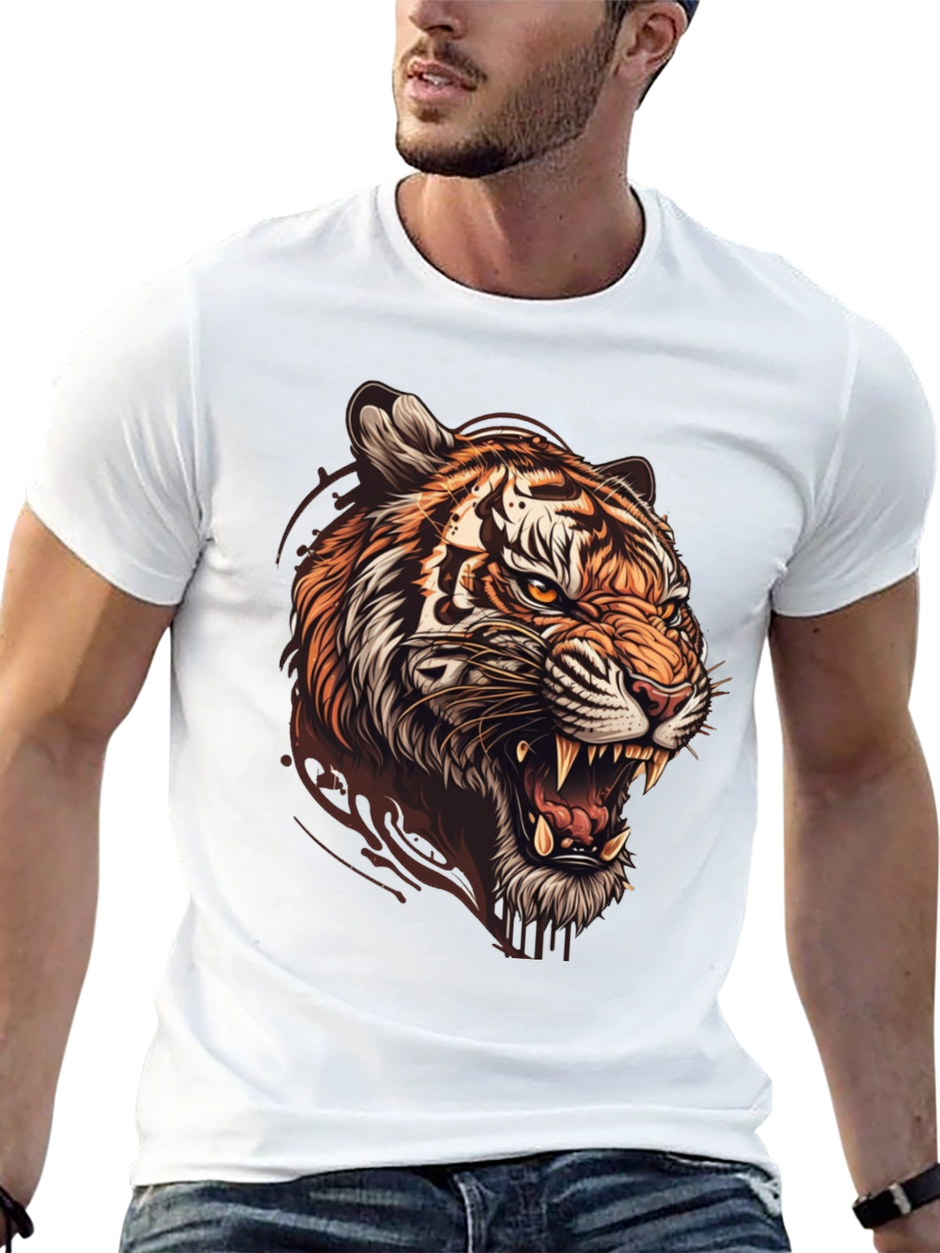 Tiger Graphic Print Mens Black T-Shirt