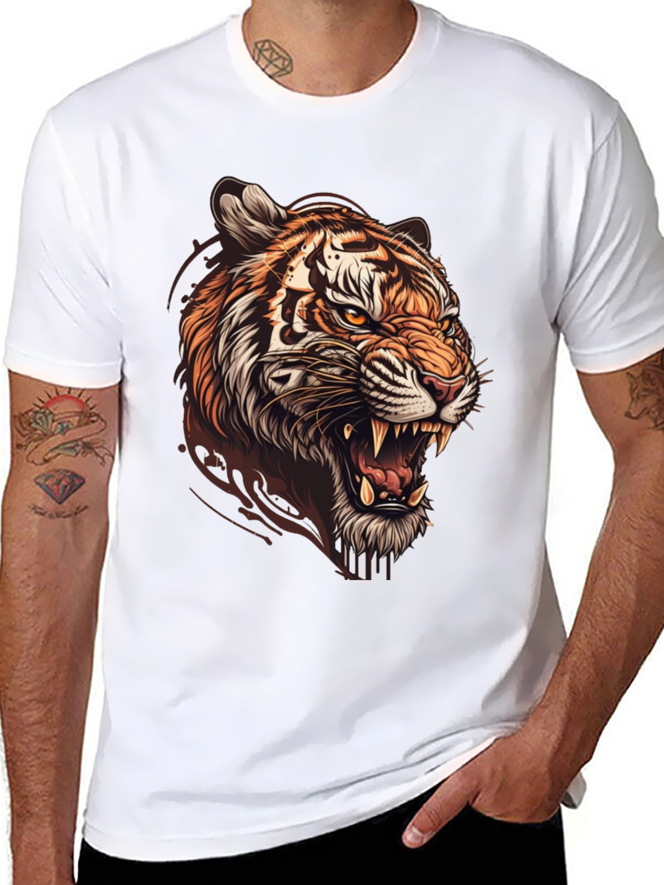 Tiger Graphic Print Mens Black T-Shirt