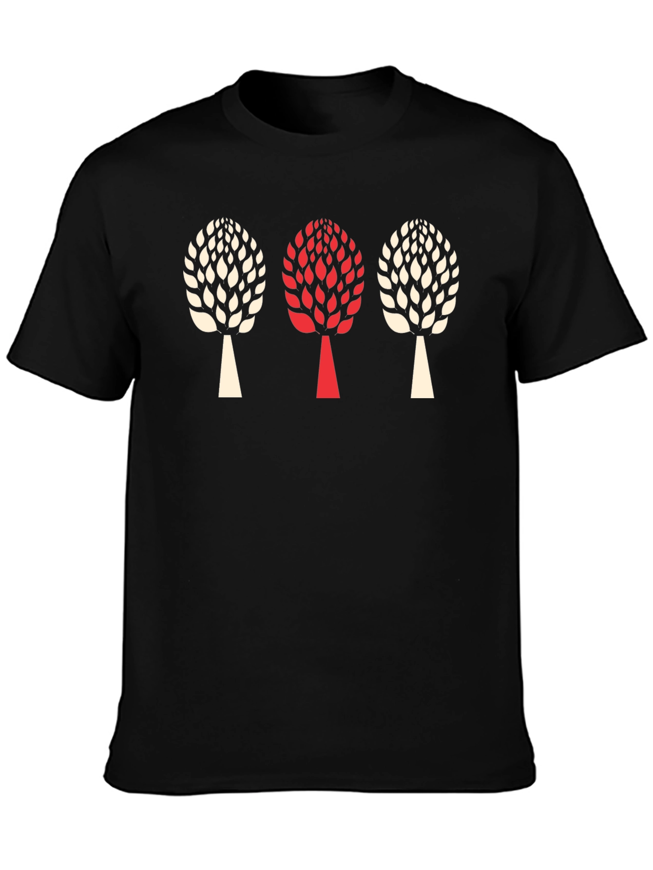 Trendy Three Tree Graphic Black T-Shirt