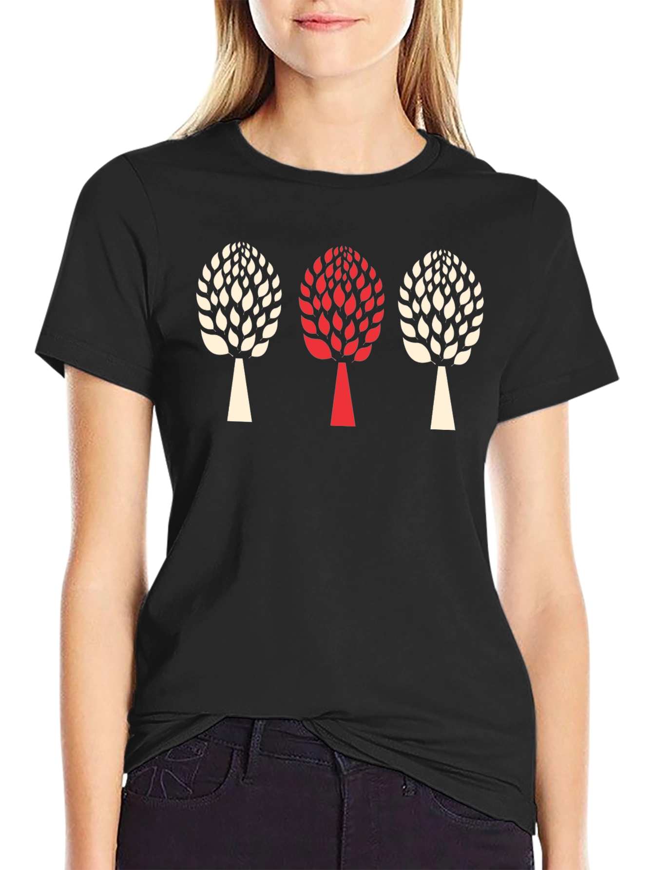 Trendy Three Tree Graphic Black T-Shirt