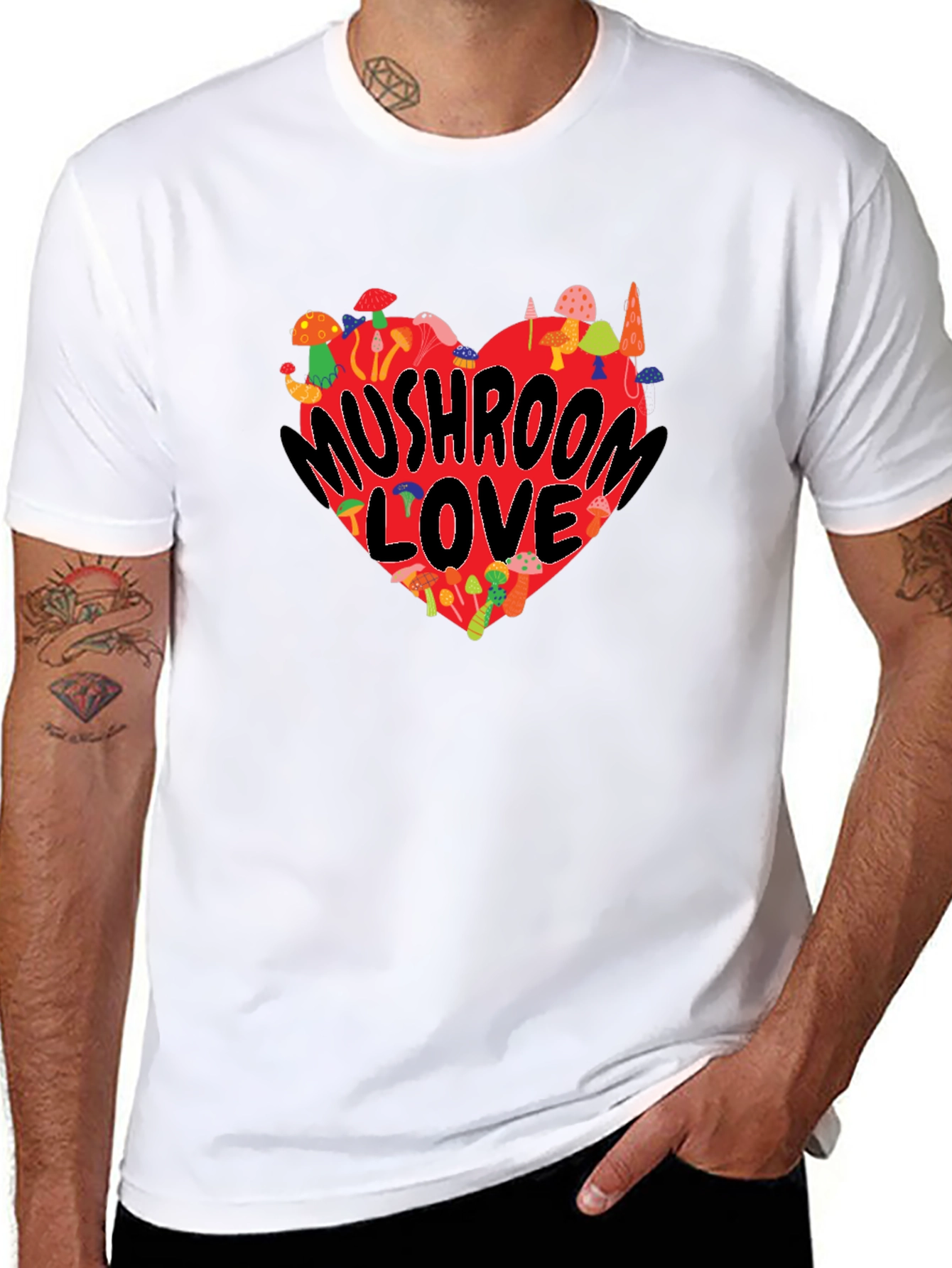 Mushroom Love Heart Graphic T-Shirt