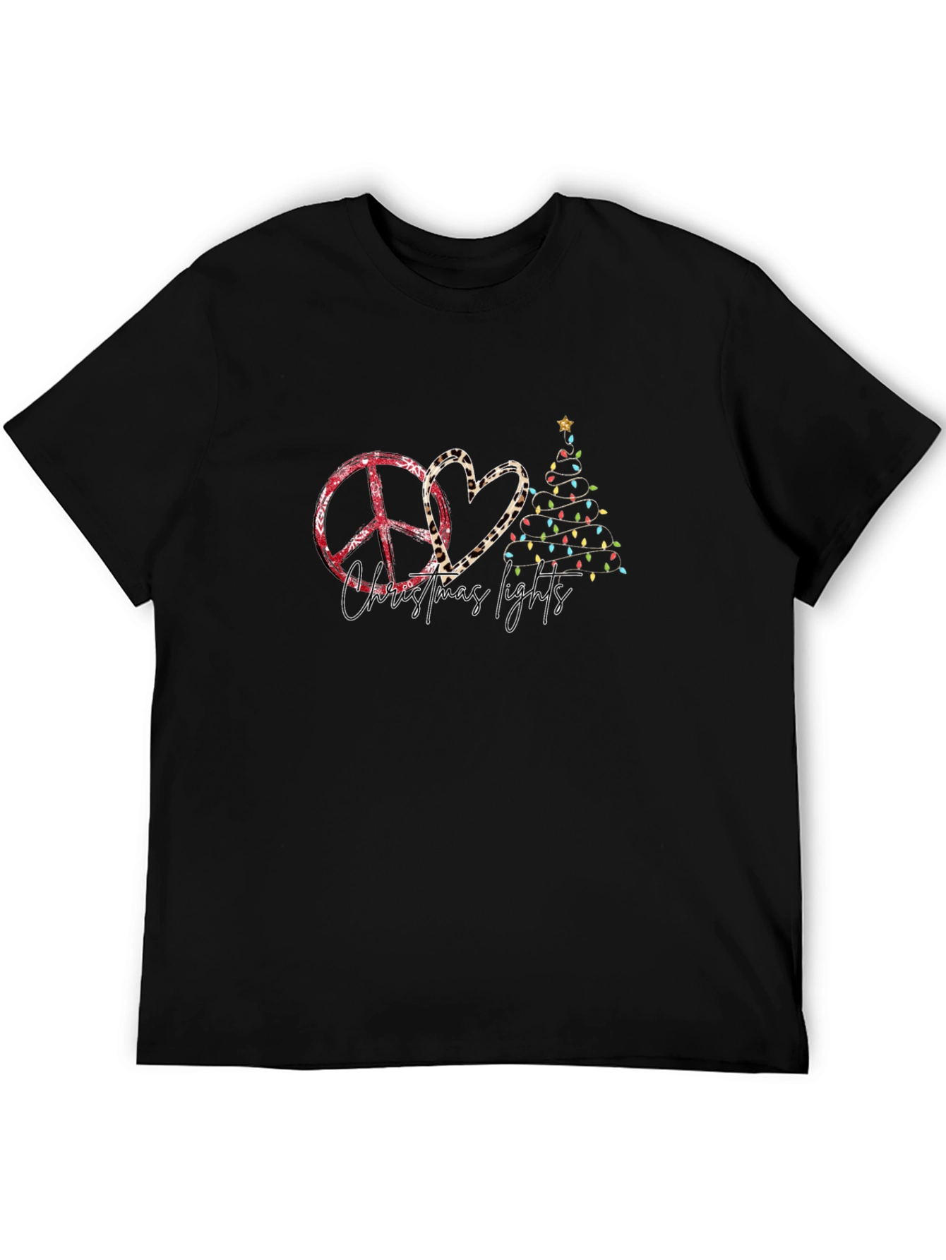 Christmas Peace Heart & Lights Black Tee