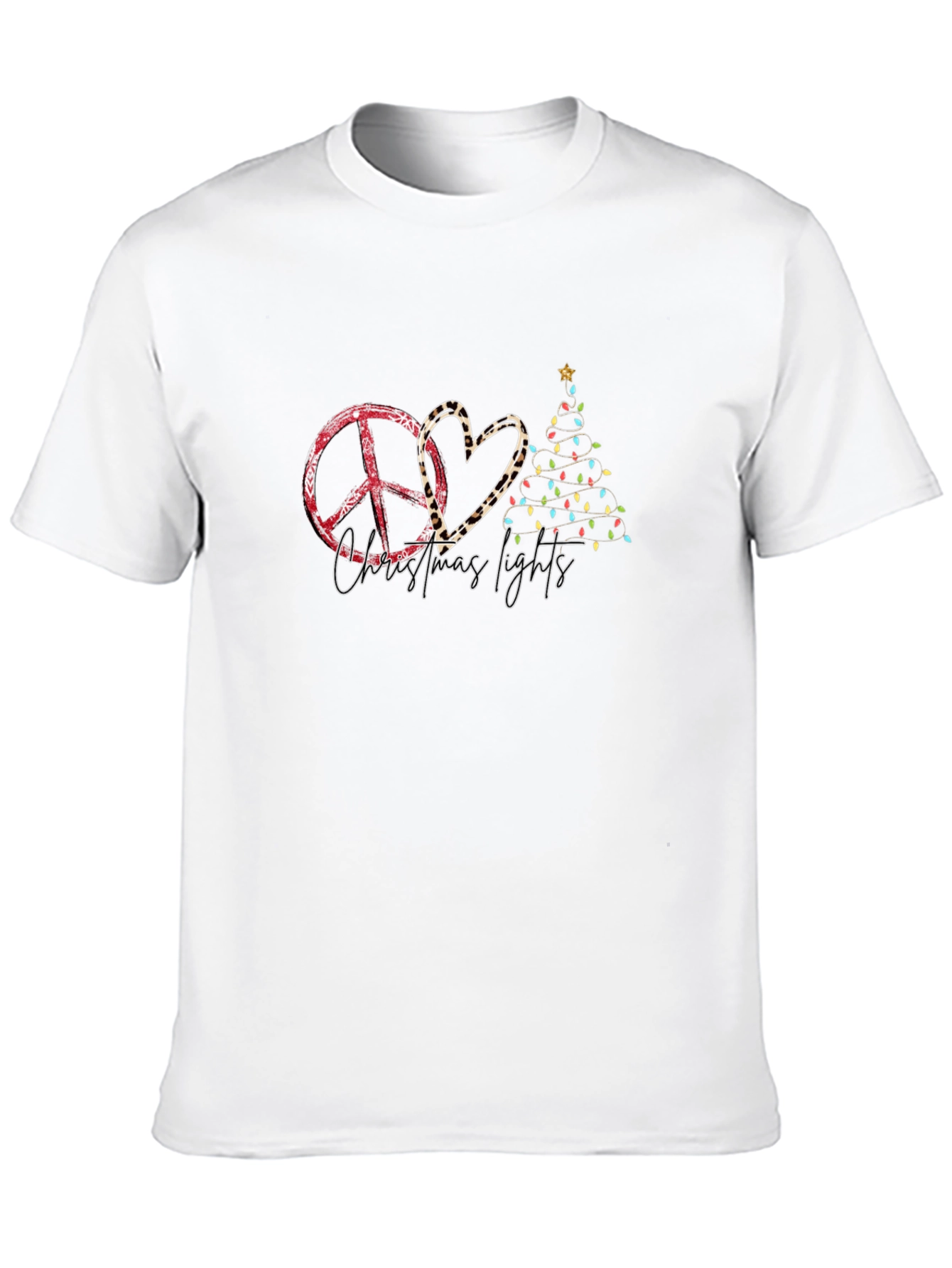 Christmas Peace Heart & Lights Black Tee