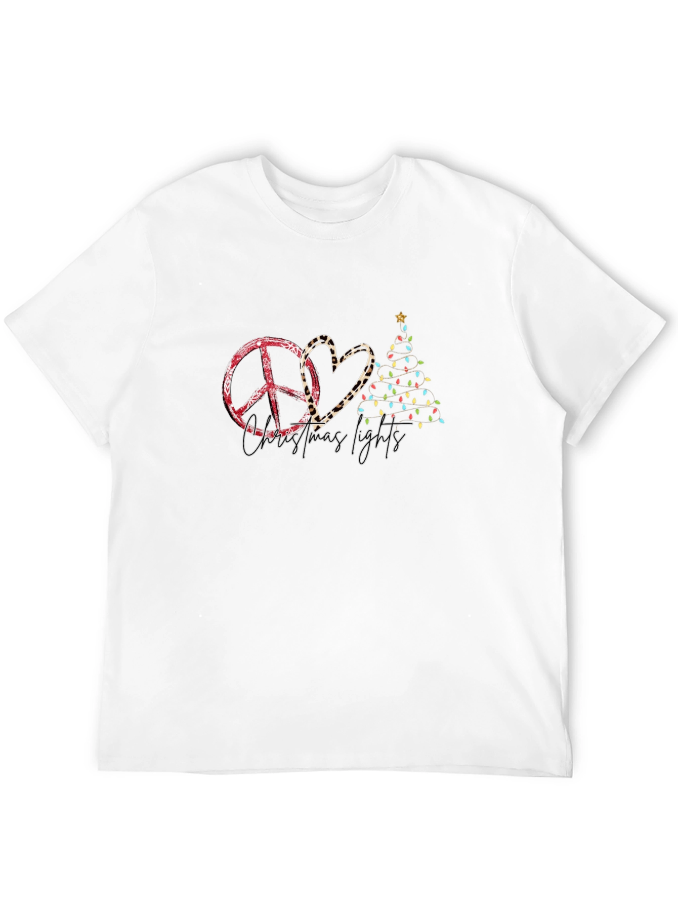 Christmas Peace Heart & Lights Black Tee