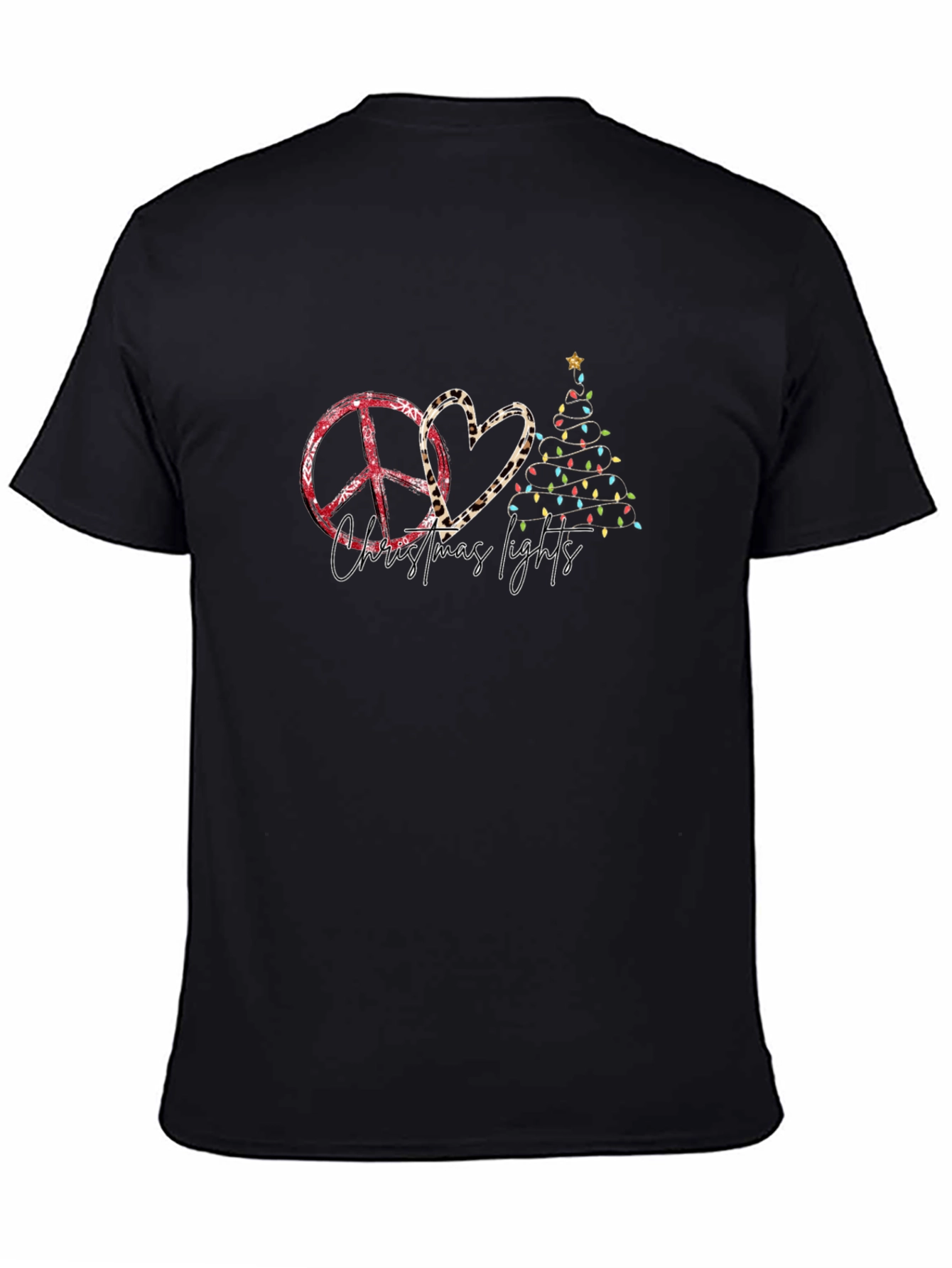Christmas Peace Heart & Lights Black Tee